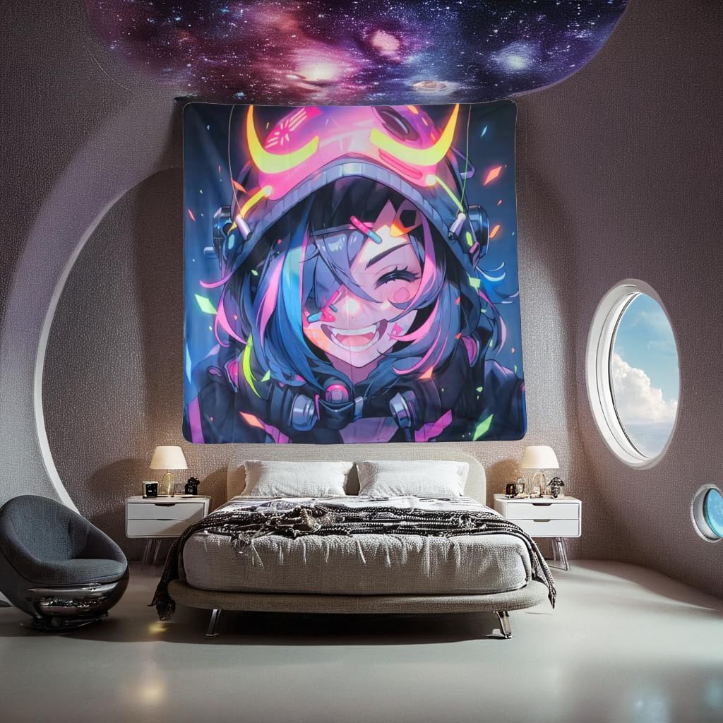 HOUHUANG Dipinti appesi, arazzi, murales e dipinti decorativi, anime fluorescenti, cartoni animati, materiale in poliestere (150cmx 150cm) per famiglie, bar e feste all'aperto (Strange Girl)