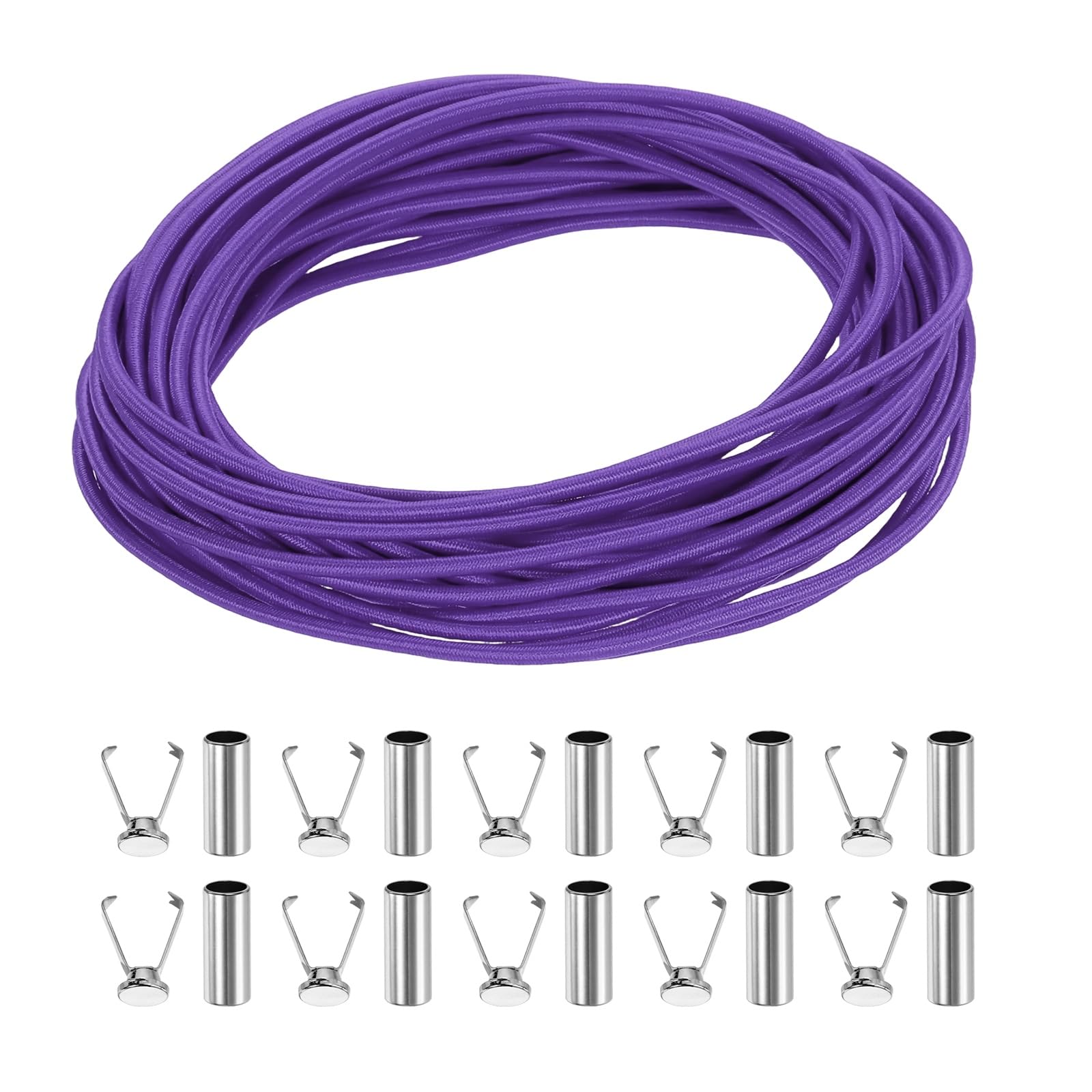 sourcing map Elastic Band Cord, 1/8 Inch x 98 ft Colored Round Elastic String with Cord End Caps, Polyester Stretch Beading Elastic Cord for Drawstring, Bracelets, Sewing, Notebook, Deep Purple