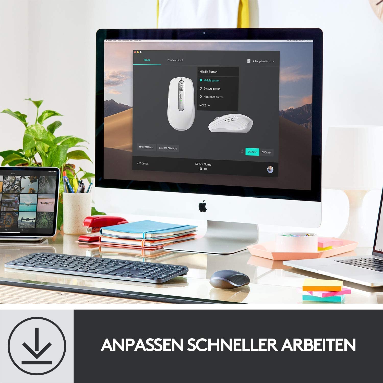 Logitech MX Anywhere 3 for Mac | Kabellos, 4K DPI, jede Oberfläche, USB-C, Bluetooth, Mac/iPad-kompatibel - Hellgrau