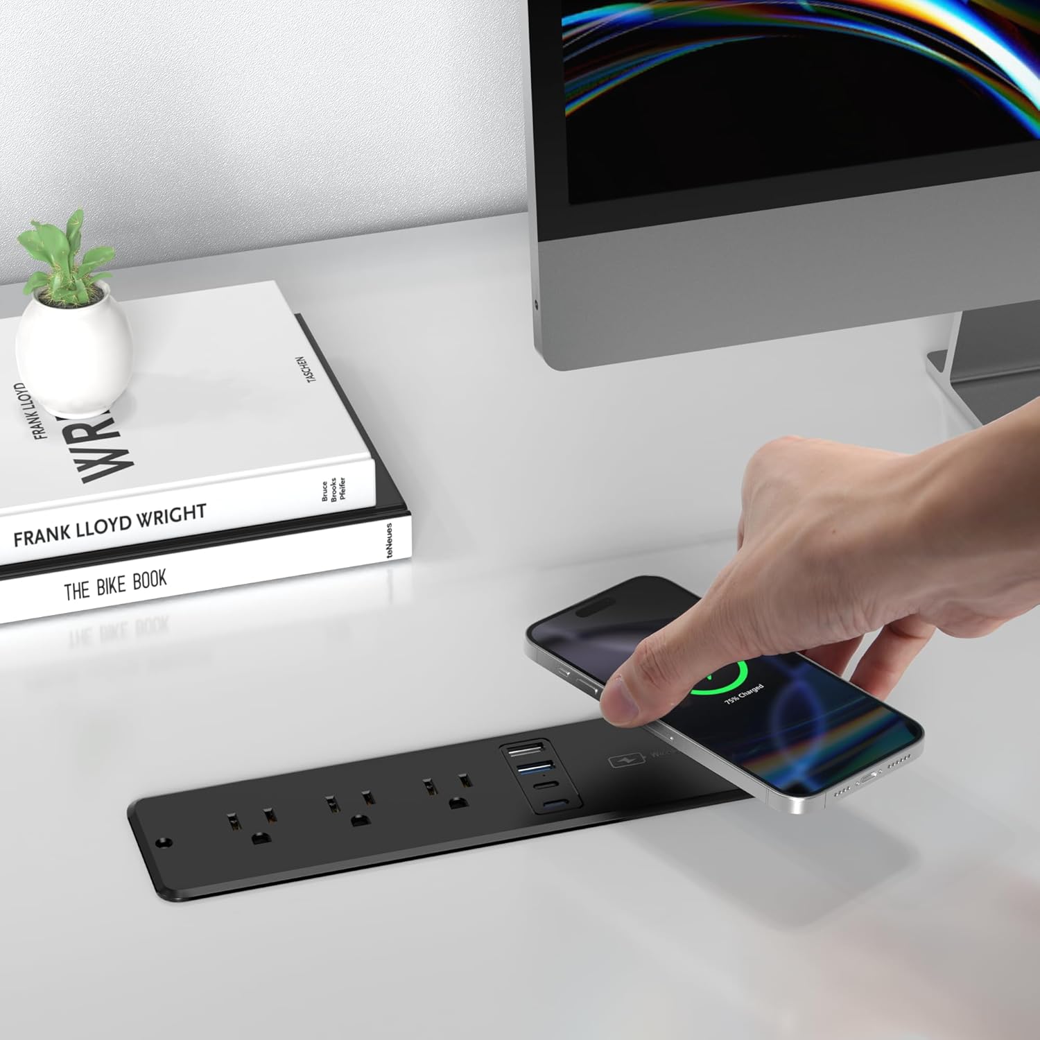8 in 1 Recessed Power Strip with 15W Wireless Charger, 20W Fast Charging Furniture Outlet, Plug in 3 AC Outlets & 4 USB Ports Flush Mount, 6FT Cord