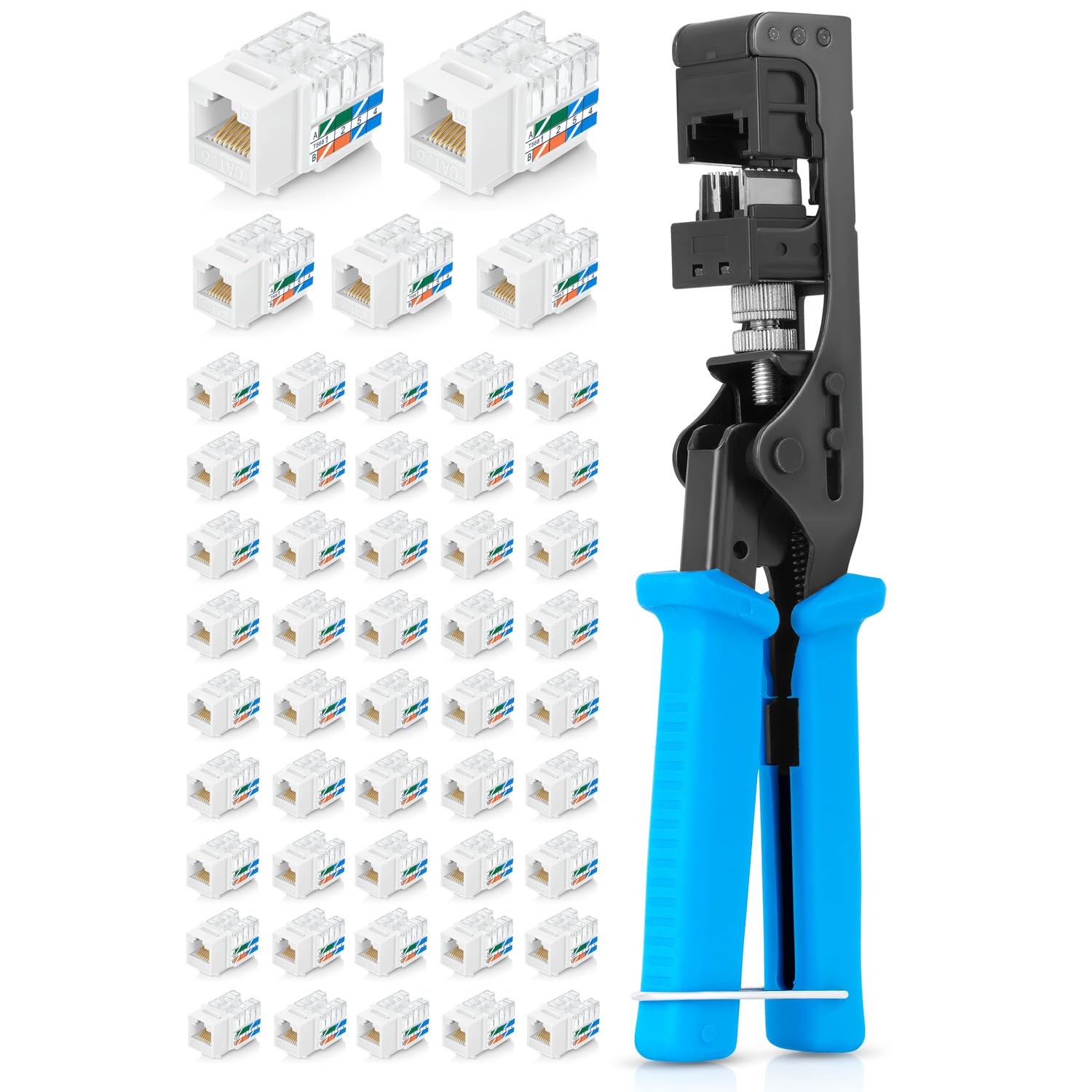 Everest Media Solutions Bundle – 2 Items: easyJACK - Speed Termination Tool + 50 Pack of RJ45 CAT6 UTP Keystone Jacks - White