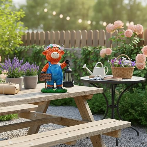 Miniatura 7 de Estatuas solares de vaca de las tierras altas para exteriores  Decoraciones de vaca de las tierras altas al aire libre para patio, césped, regalos