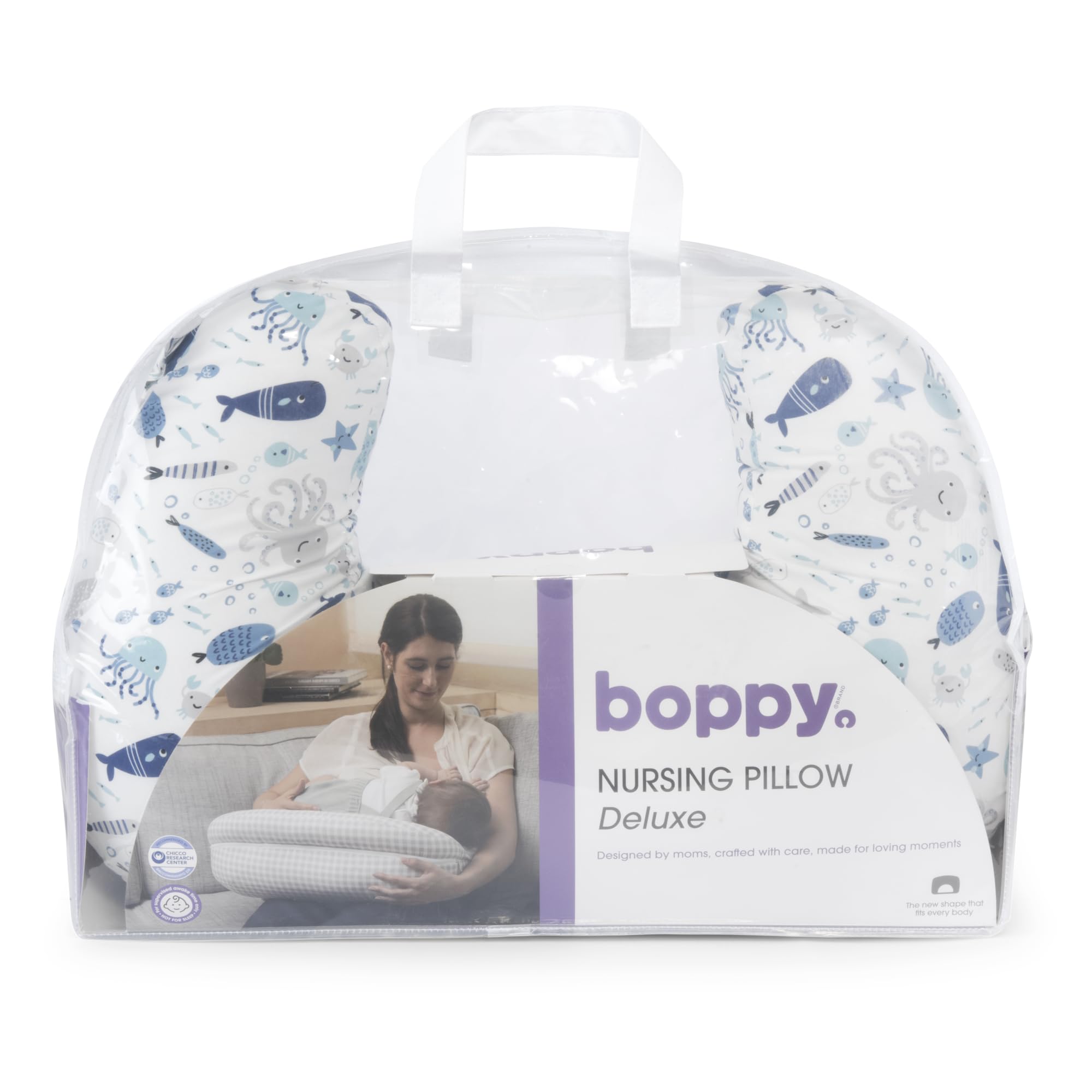 Boppy Cuscino Allattamento Deluxe, Supporto per Allattamento al Seno e con Biberon, Forma Ergonomica con Supporto per Mamma e Bambino, Imbottitura Piena, Sfoderabile e Lavabile in Lavatrice, 0M+
