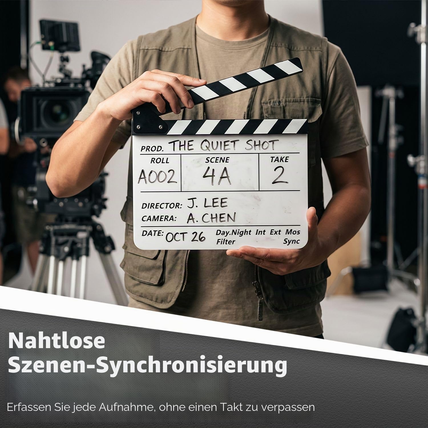 Flexzion Filmklappe für Regisseure, Acryl-Platte trocken abwischbar, Filmtafel für Studio, Kamera, Theaterrequisiten, TV, Video, Filmschnitt, Action-Szene – 25,4 x 30,5 cm mit schwarz/weißen
