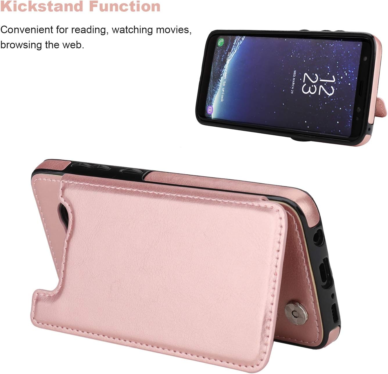 Vaburs S8 Case Wallet with Card Holder, Premium PU Leather Double Magnetic Buttons Flip Shockproof Protective Cover for Samsung Galaxy S8(Rose Gold)