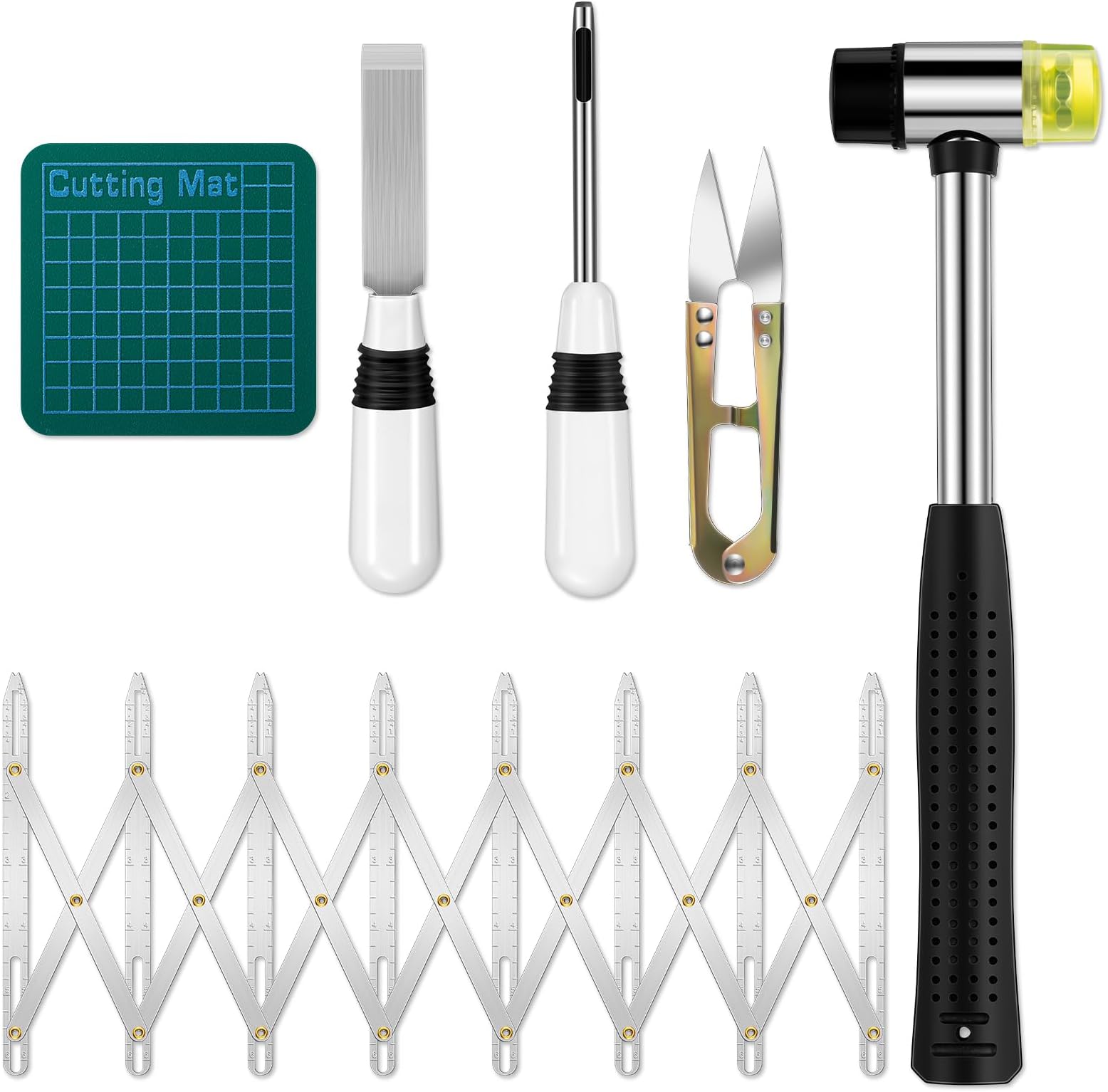 Anglechic 6 Pcs Sewing Buttonhole Cutter Set Including Button Sewing Tool Aluminum Gauge with Mat Yarn Scissors and Rubber Mallet for DIY Buttonhole and Eyehole