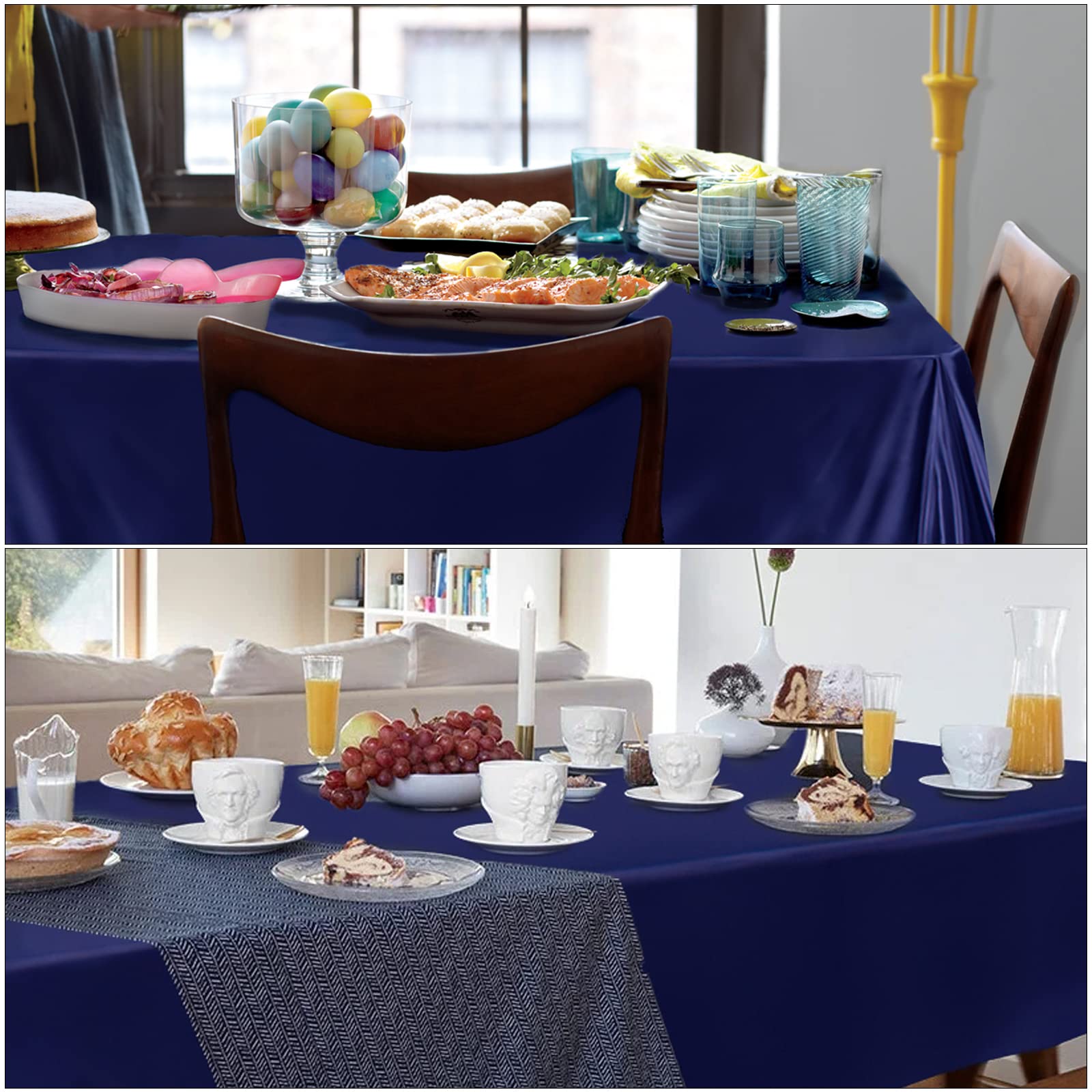 Paquete de 12 manteles rectangulares de satén para boda, de seda brillante, para bodas, banquetes, fiestas, eventos, decoración de mesa de celebración de cumpleaños (57 x 108 pulgadas, azul marino)