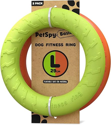 PetSpy Dog Training Ring for Outdoor Fitness Floatable Pulling Toy and Flying Disc Interactive Play Tool for Small Medium Large Dogs, 2 Pack (Large)