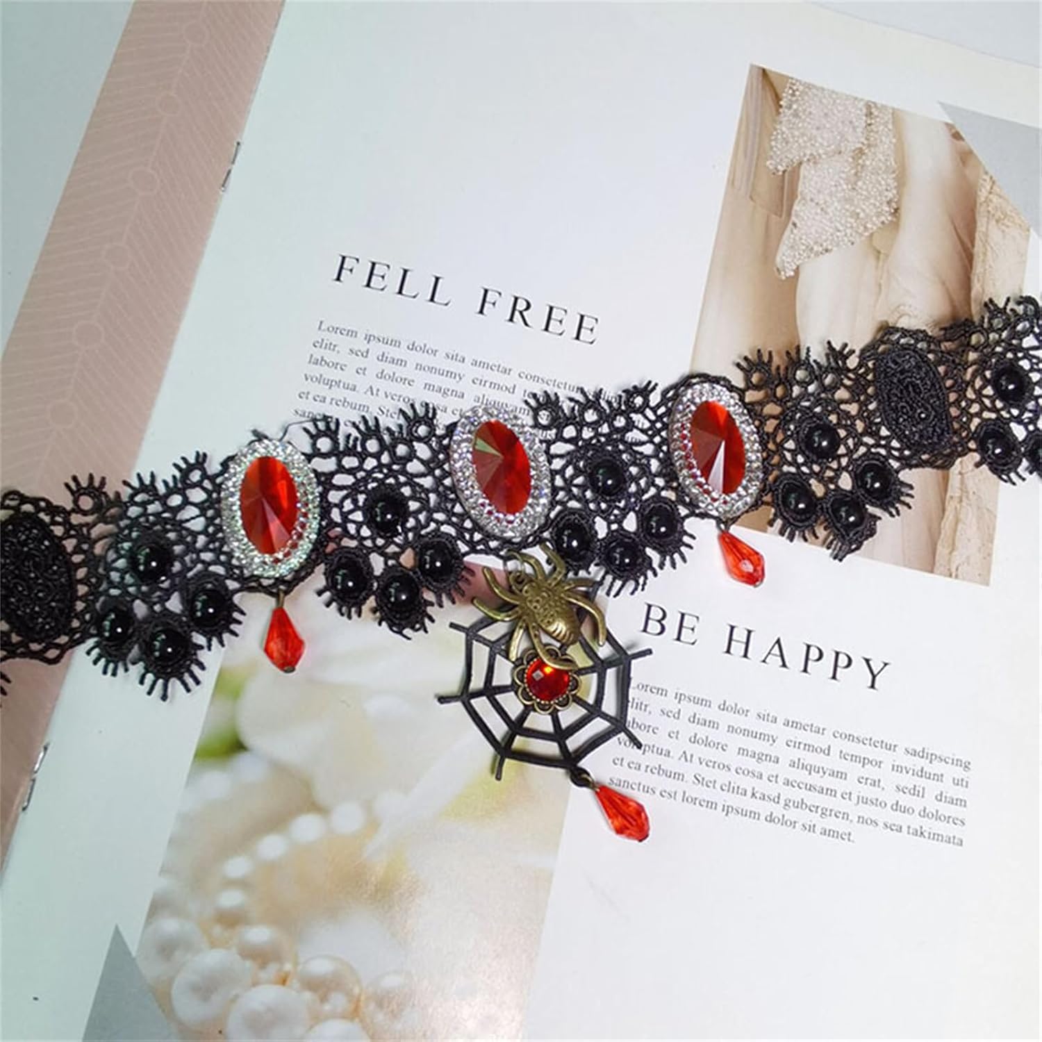 Halloween Spider Choker Necklace for Women Men Gothic Punk Vintage Black Lace Choker Spider Crystal Necklace Halloween Party Costume Accessory Sexy Jewelry - Image 5