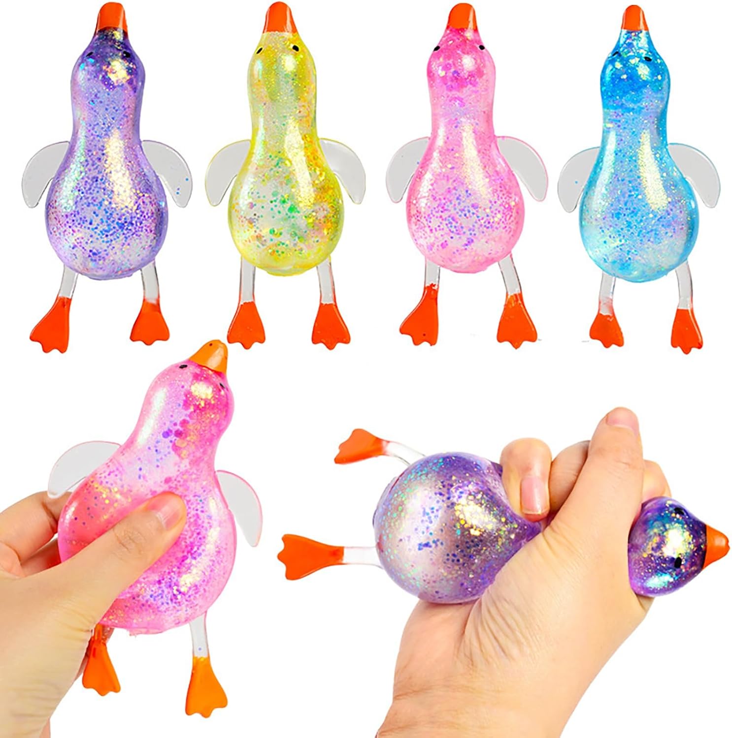 Duck Stress Relief Squeeze Ball Glitter Fidget Toy Slow Rising Soft Stretchy Anxiety Relief for Kids Adults 1/4 Pcs Blue