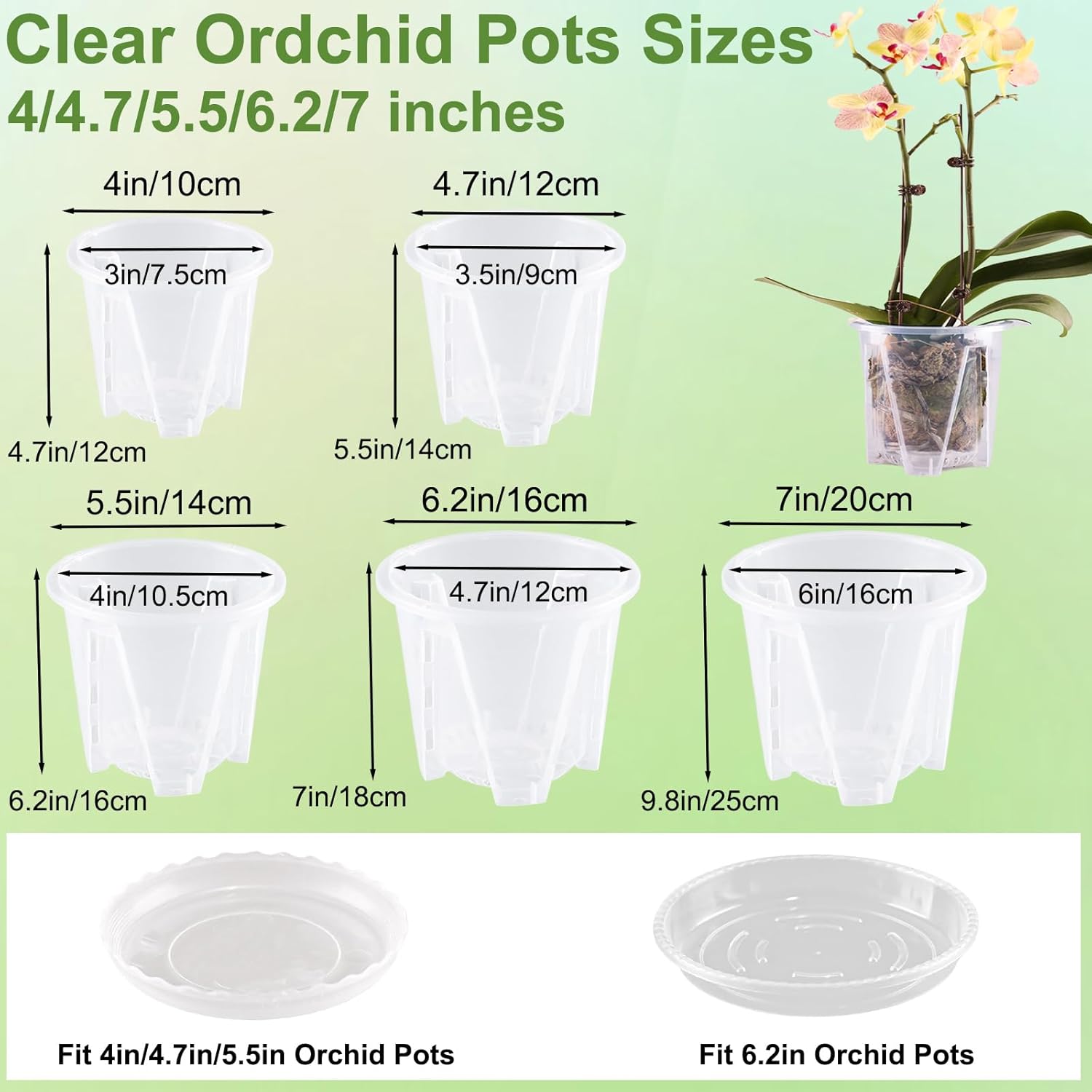 Orchid Pot 6 Pack Clear Nursery Pots with Drainage 7 Inch Orchid Pots with Holes Plastic Flower Pots for Plants Indoor Outdoor Slotted Orchids Planter
