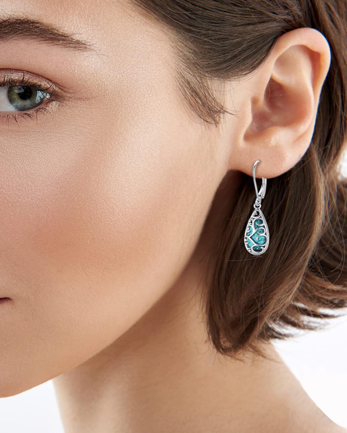 BDL Orijinal Turkuaz Takılar Kadınlar İçin, Gümüş Küpeler ve Kolyeler, Sallantılı Küpe Takı Seti