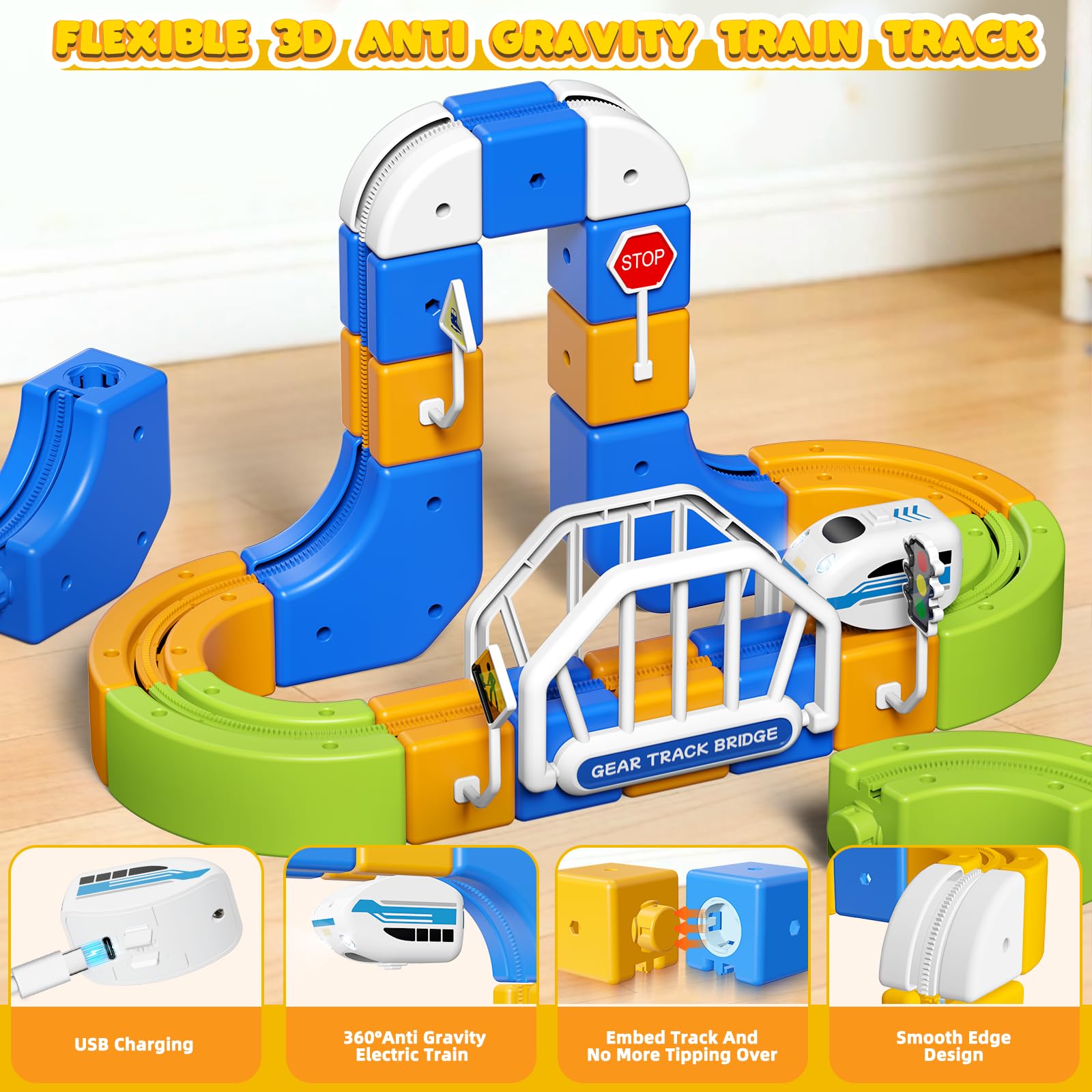 Hzitcigm Tren Eléctrico Juguete Niños – 124 Piezas (36 Vías + 1 Tren) Pista Flexible 3D Antigravedad, Juego de Construcción DIY Stem, Circuito Tren Motorizado USB, Regalo Niños 3 4 5 6 7 8 Años — view 2