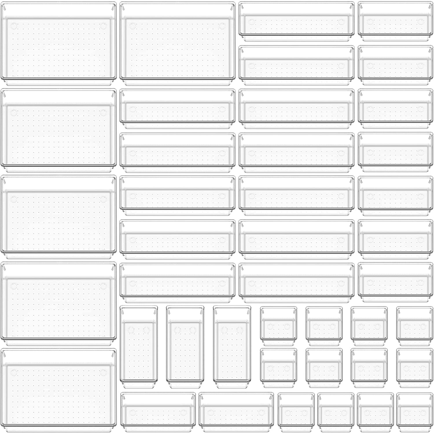 Snazzy42 PCS Clear Plastic Drawer Organizer Set, Non-Slip/Crack Bathroom Vanity Drawer Organizer Trays Dividers, Versatile Storage Bins for Makeup, Jewelry and Office, Desk, Bathroom, Bedroom,