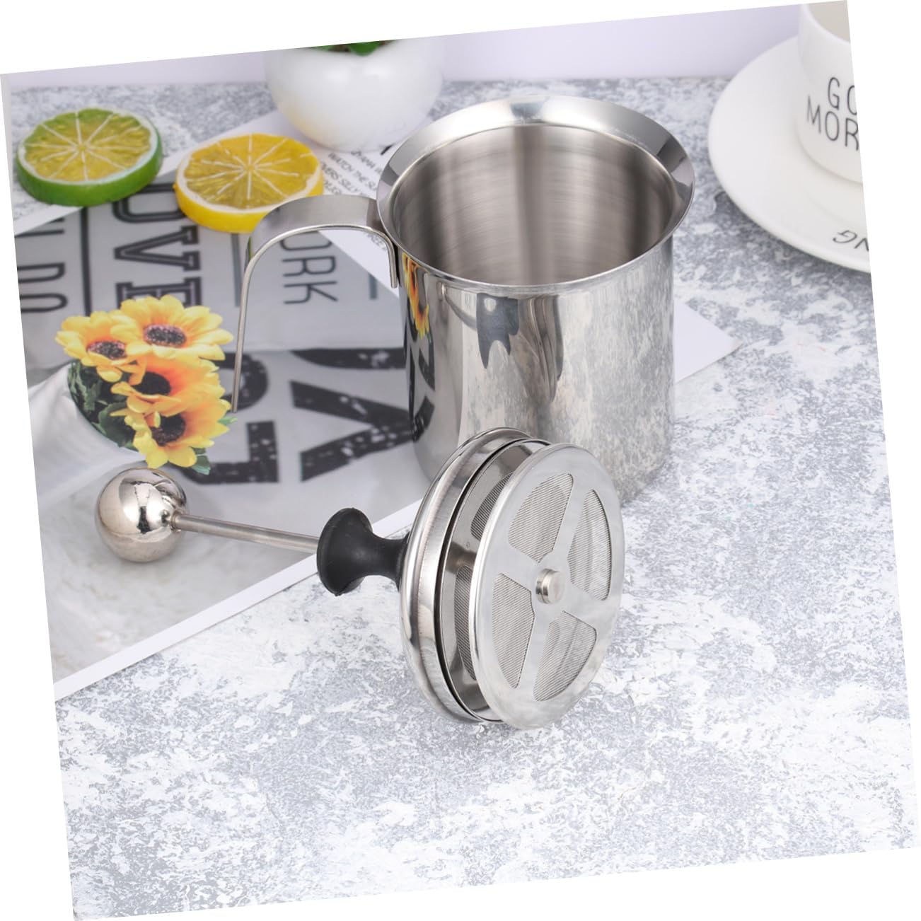 Manual Milk Frother Pitcher 400ml Double Mesh Stainless Steel Milk Handle