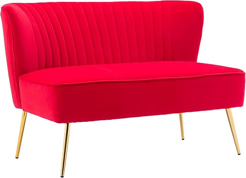 Velvet Couch Modern Loveseat Sofa Twin Size Contemporary Sofas Upholstered with Contemporary Velvet Upholstered Sofa Couch for Living Room and Bedroom red