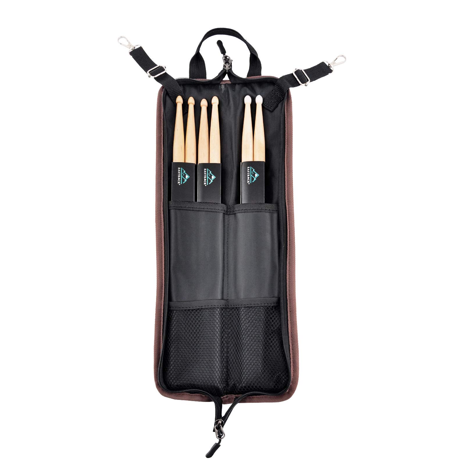 EASTROCK Drum Sticks Bag with 3 Pair Drumsticks, Drumstick Bag with Floor Tom Hook, Carrying Strap (Brown)