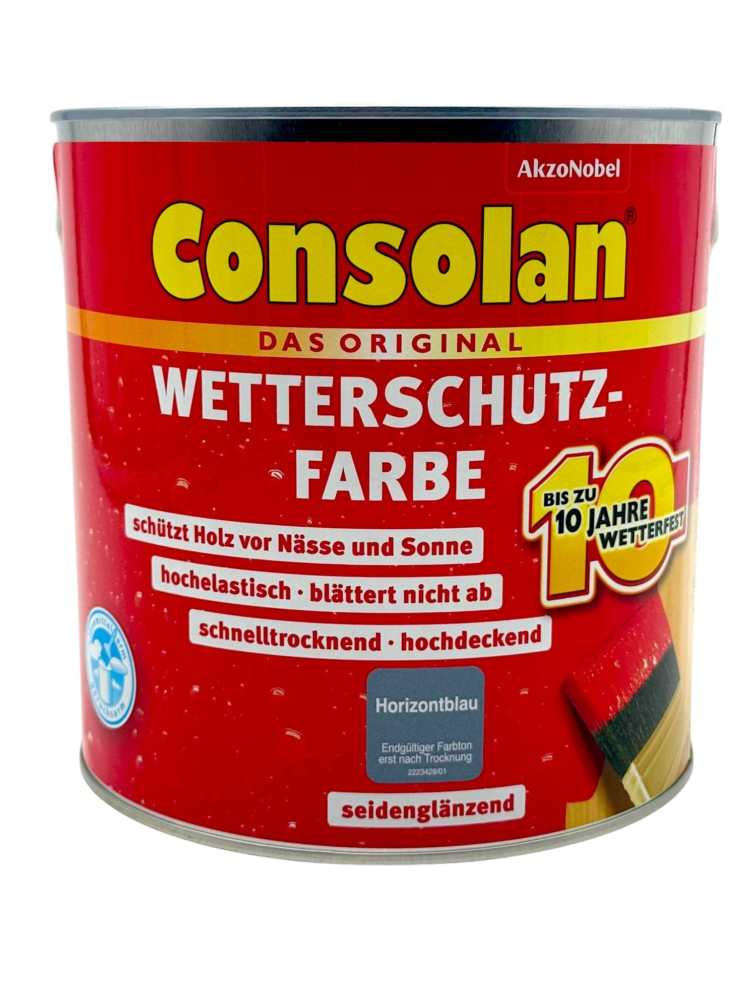 zbs24 Consolan Wetterschutzfarbe hockdeckende Holzfarbe für Aussen, inkl. 3 teiligen Pinselset zur einfachen Verarbeitung der Holzfarbe (schiefer, 2,5 Liter)