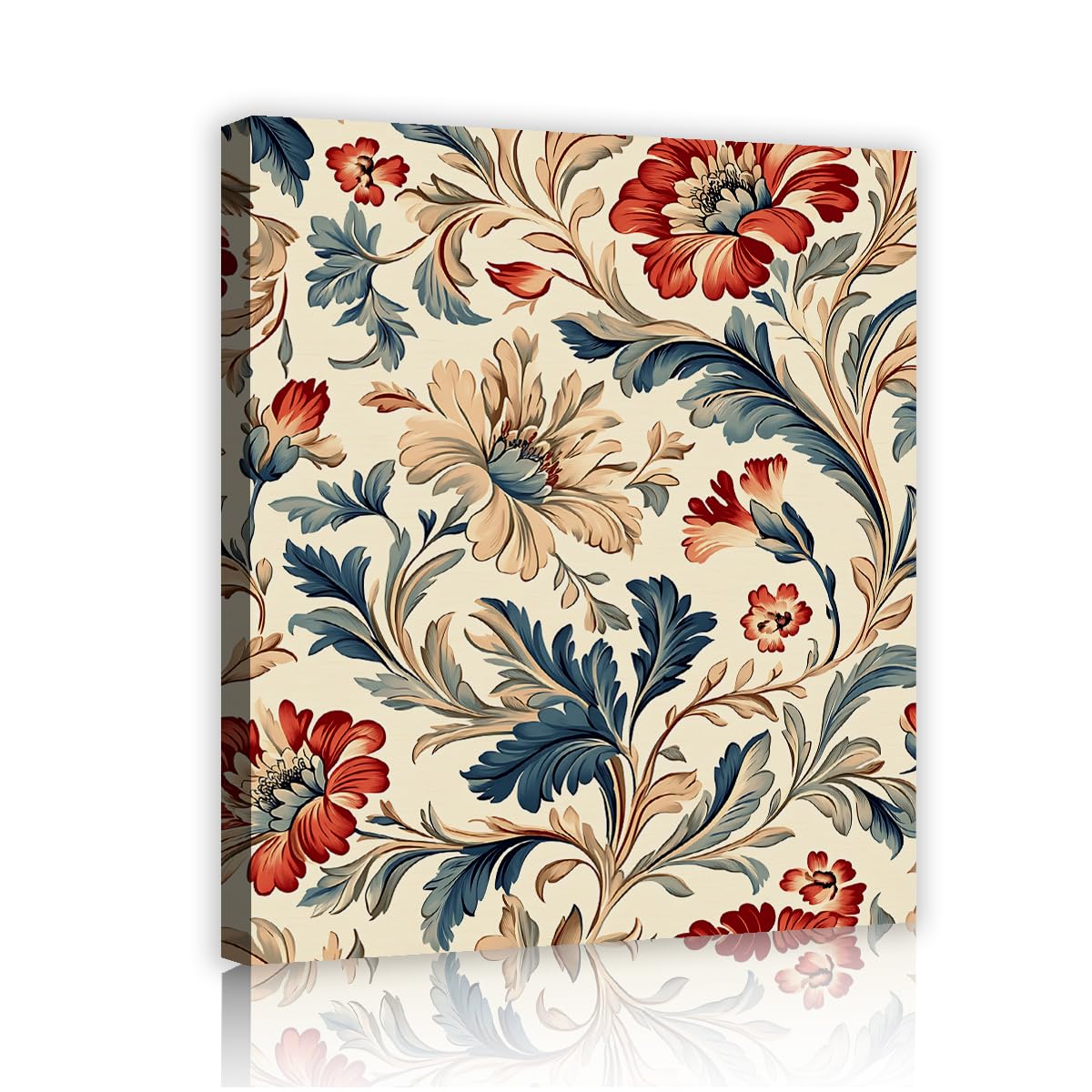 TOANGWALL Vintage Country Floral Canvas Wall Art Living Room Red Teal Garden Flower Picture Prints for Apartment House Decor 80x95cm