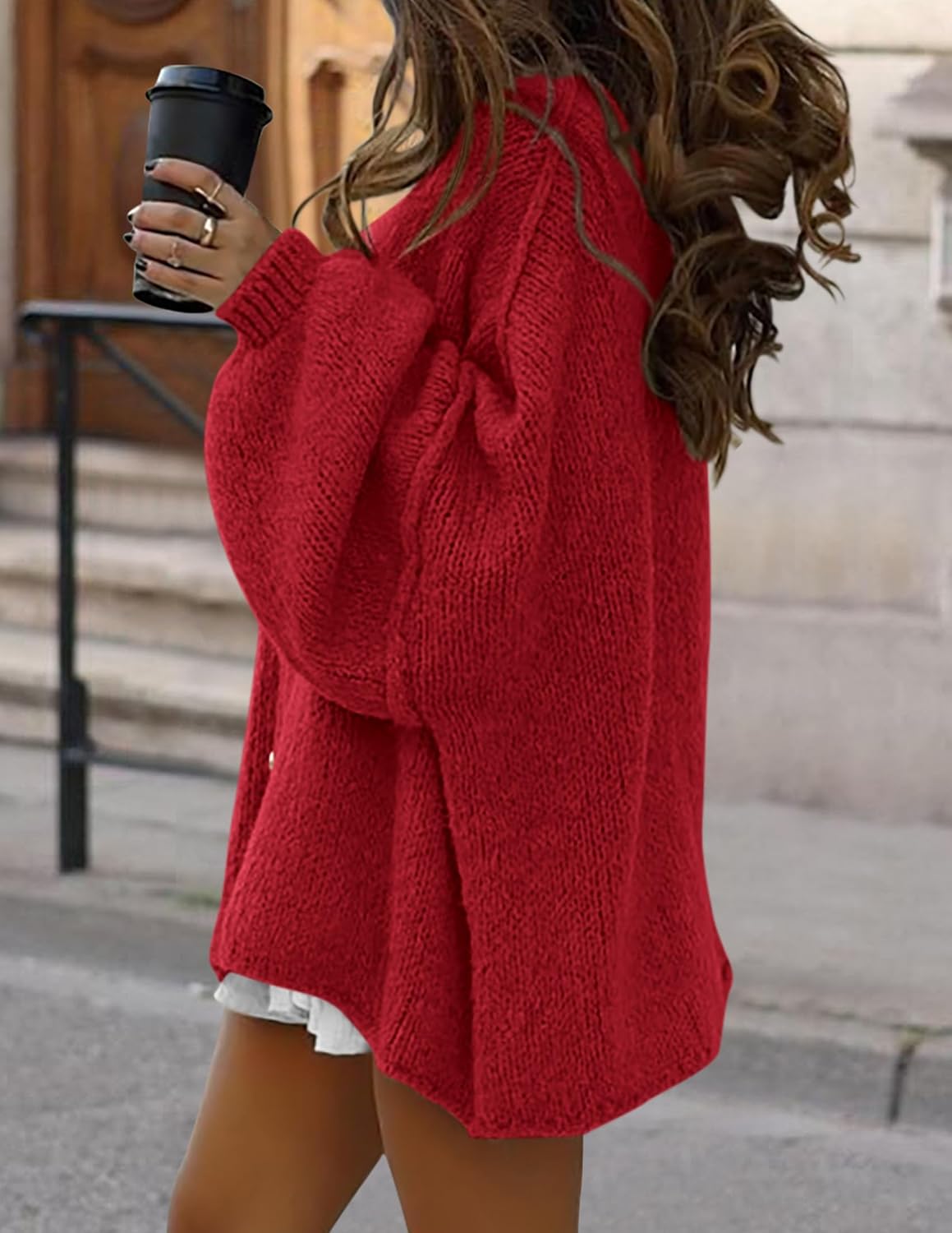 PRETTYGARDEN Women's Winter Button Down Cardigan Sweaters Mock Neck Lantern Long Sleeve Chunky Knit Jacket Trendy Outerwear - Image 6