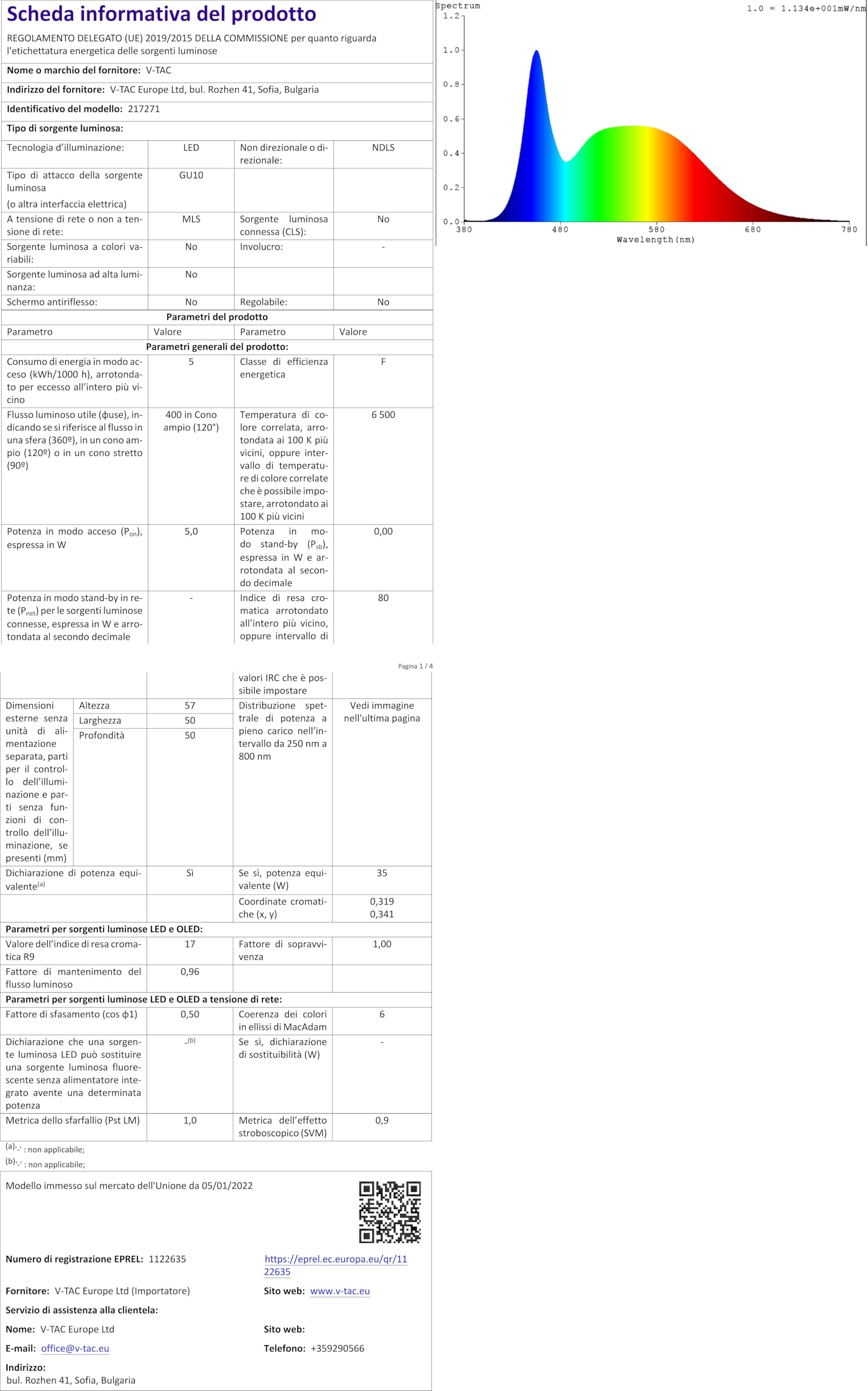 V-TAC Lampadine LED GU10-4,5W 400 Lumen - Alta Luminosità - Faretto Led GU10 per Massima Efficienza e Risparmio Energetico - Lampadine 4000K Luce Naturale (Box 3 pezzi