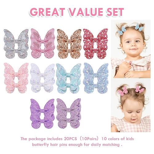 Miniatura 3 de 20 pinzas de mariposa con purpurina para niñas y adolescentes, pinzas antideslizantes de mariposa para niños, accesorios para el cabello