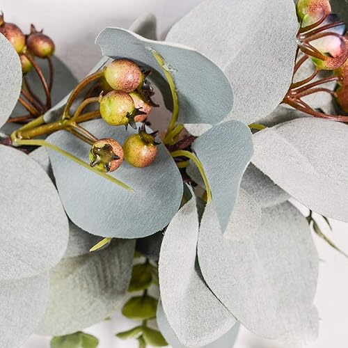 Miniatura 8 de Guirnalda de hortensias artificiales, hecha a mano, guirnalda floral para decoración de pared con flores de hortensias blancas y hojas de sauce, aro