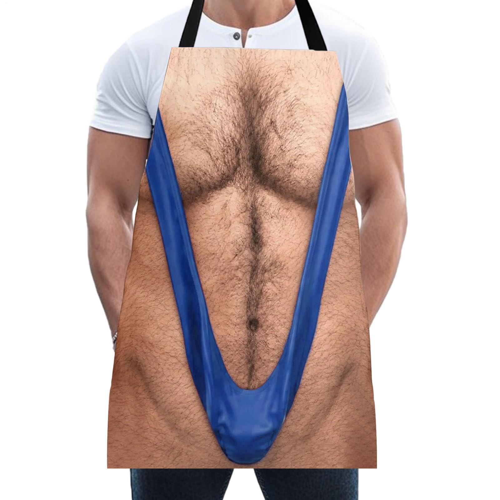 Funny 3D Hairy Body Bbq Apron, Realistic And Fun Barbecue Party Apron