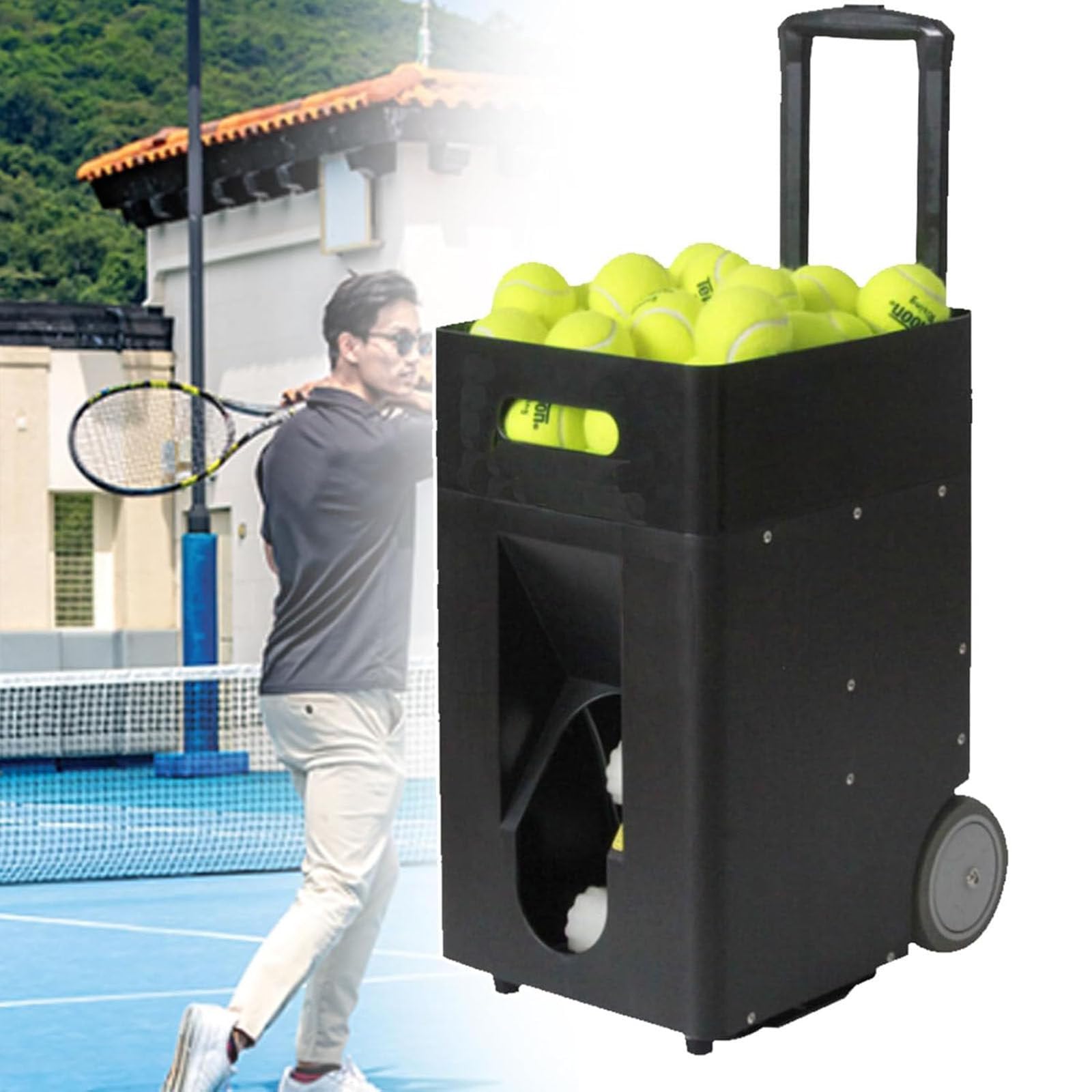 Máquina lanzapelotas de tenis - Lanzador automático de pelotas de tenis portátil para entrenamiento y práctica - Ejercicios preprogramados y personalizados, completo con control remoto incluido