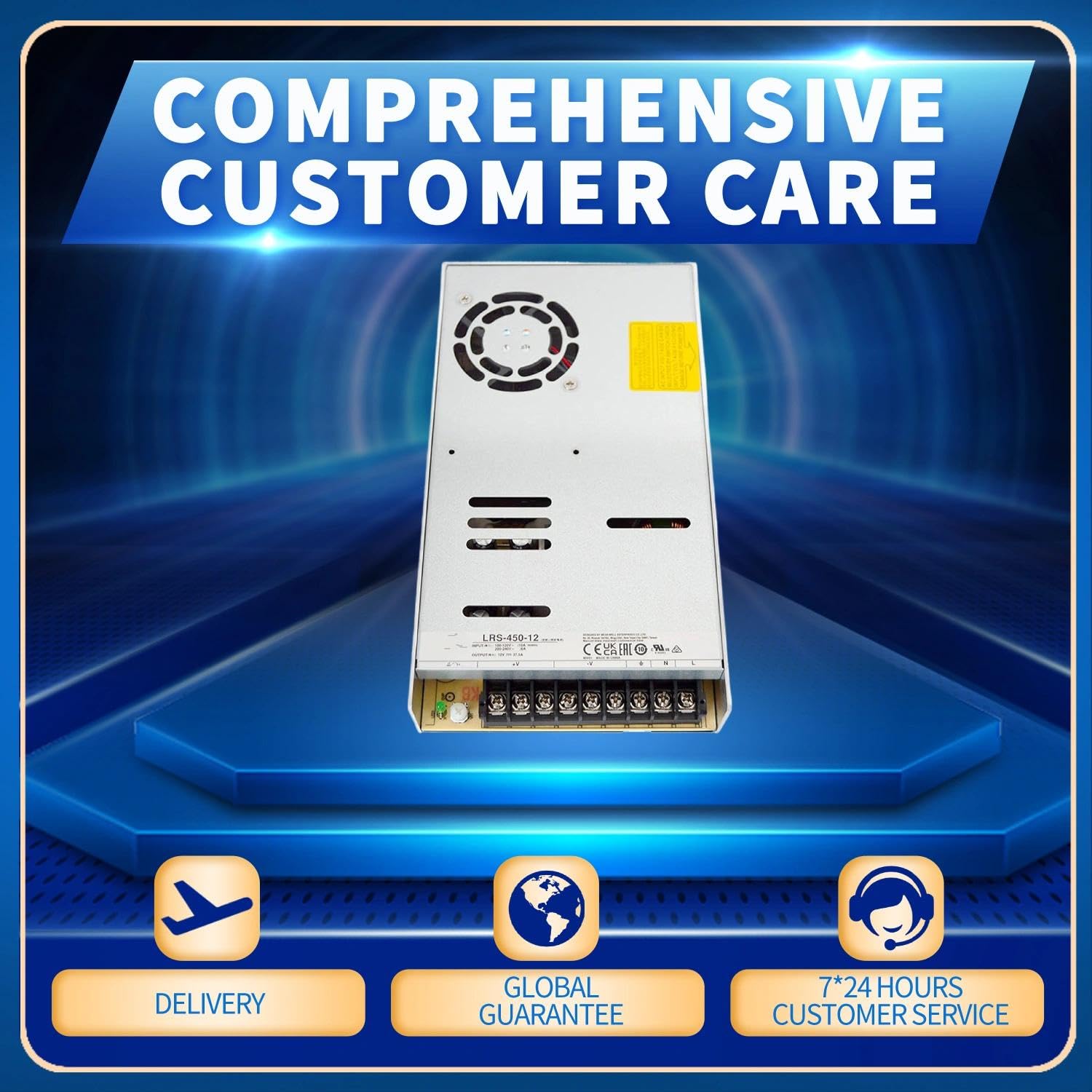 LRS-450-12 450W Industrial Switching Power Supply 12V 37.5A, AC to DC Converter with 90-264VAC Input for Automation, Control Systems, Machinery
