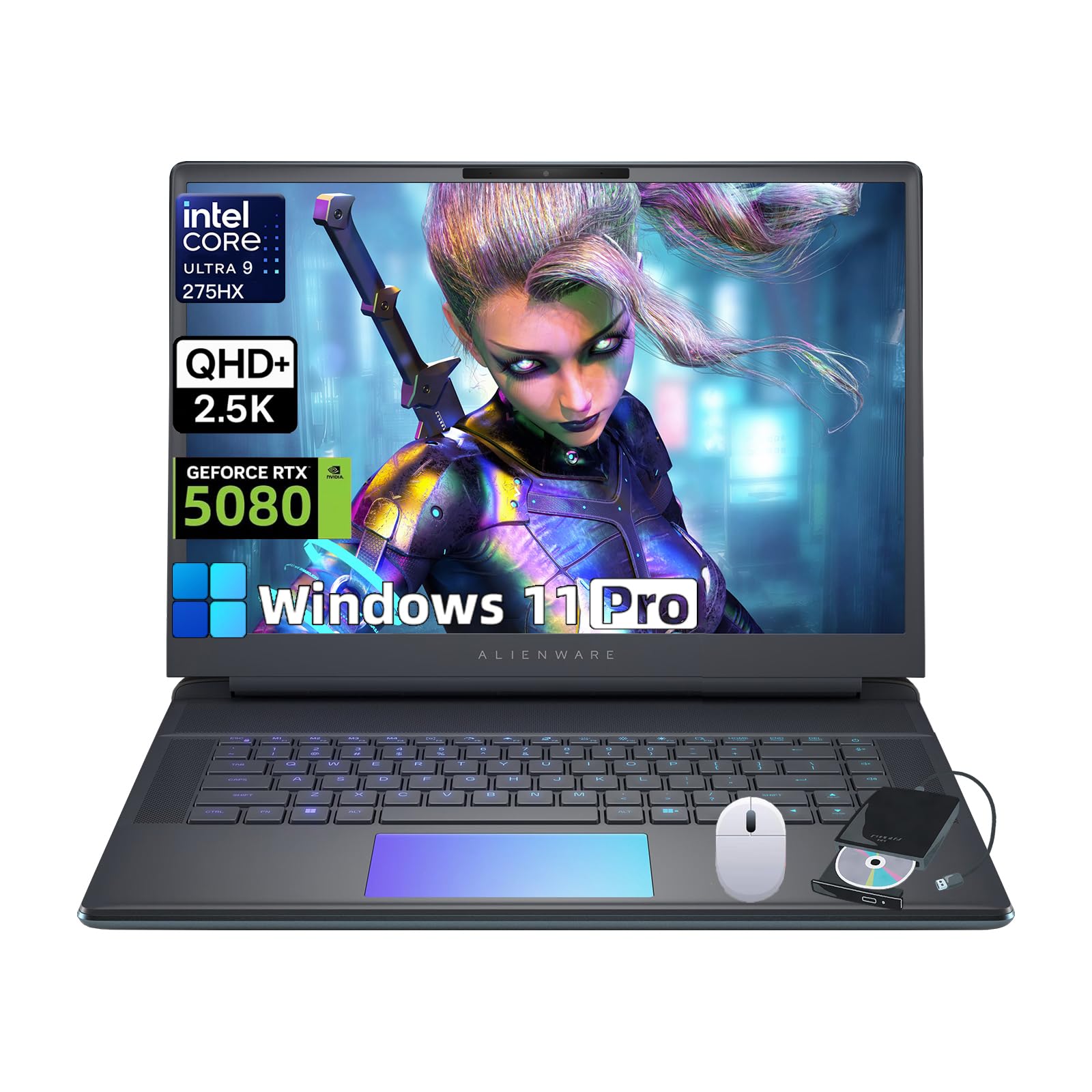 Alienware (2025) 18 Area-51 Gaming Laptop • Intel Ultra 9 275HX • GeForce RTX 5080 16GB GDDR7 • 18" QHD+ 3000Hz, Wi-Fi 7, Ai NPU • Quad Fan Cooling • AlienFX RGB • 32GB DDR5, 1TB SSD • 4K Camera