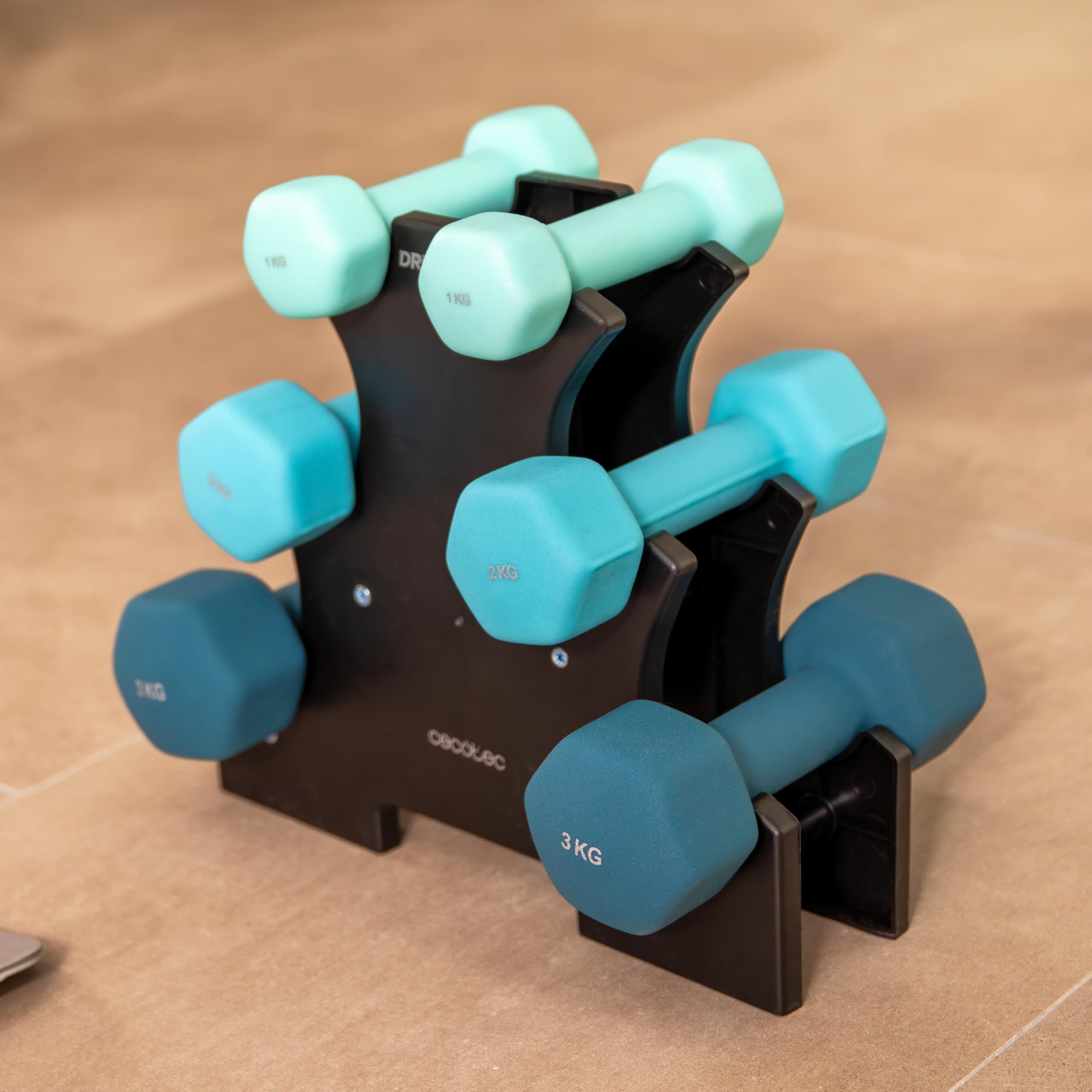 Set Manubri Esagonali Cecotec - 3 Coppie Da 1,2,3 Kg, Rivestimento Neoprene, Con Rack - Foto 9