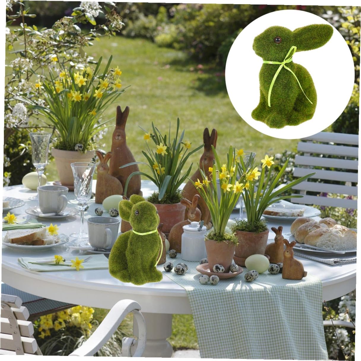 PartyKindom 4 Pezzi Decorazioni Pasquali Coniglietto Floccato Verde in Schiuma e Falso Prato per Casa e Giardino Aspetto Realistico e Creativo