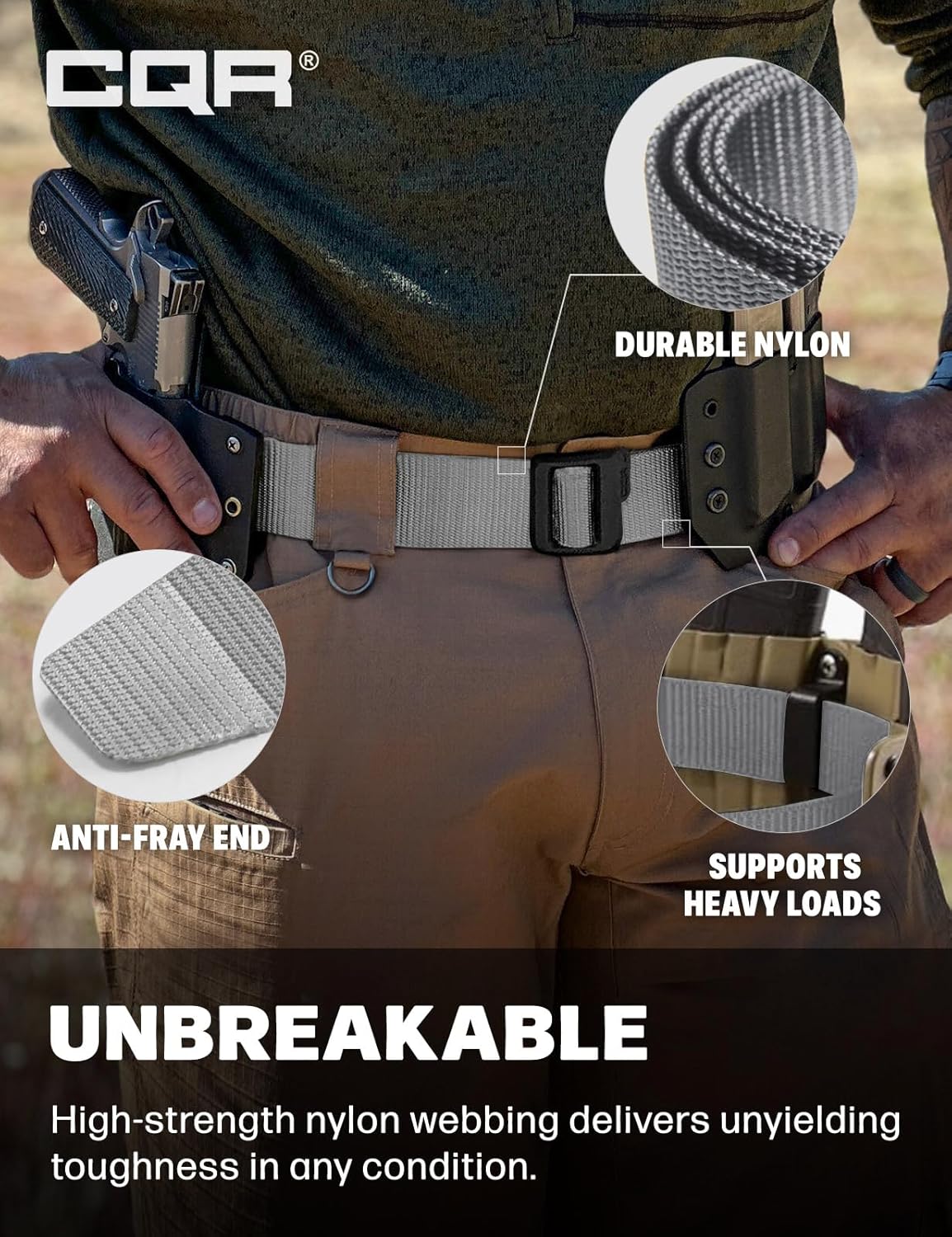 CQR Tactical Belt, Military Style Heavy Duty Belt, Webbing EDC Quick-Release Buckle - Image 4