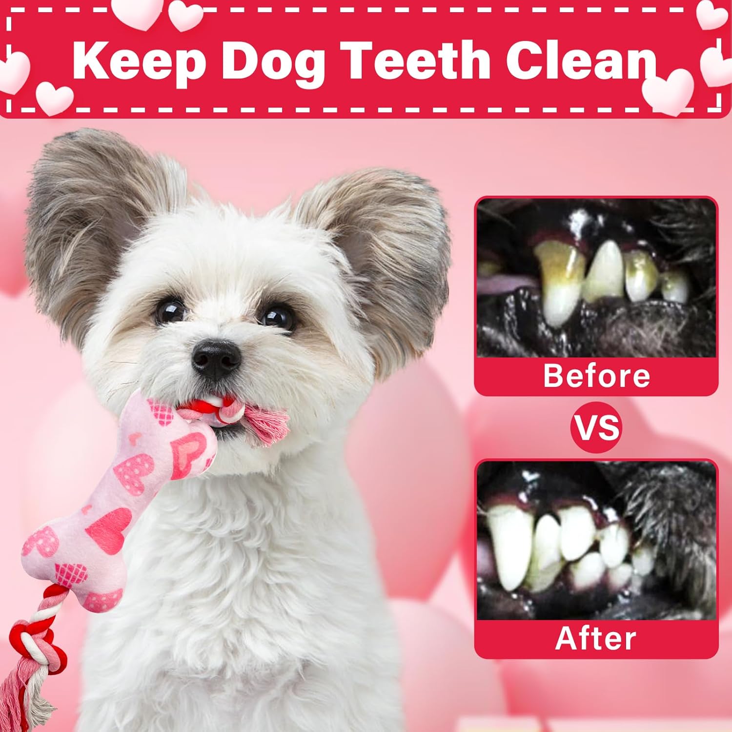 Valentine's Day Dog Toys, 2 Pack Plush Squeaky Dog Toys with Cotton Rope, Valentine's Day Dog Gifts for Small and Medium Dogs