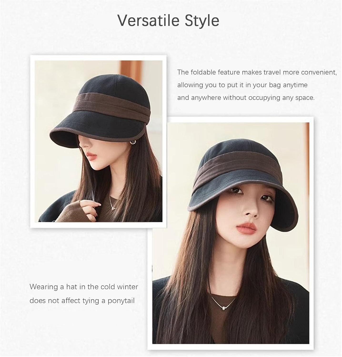 Womens Elegant Wool Hat, Felt Hat, Ponytail Sun Hats for UV Protection, Packable Adjustable Cap, Fall Hats with Brim - Image 8