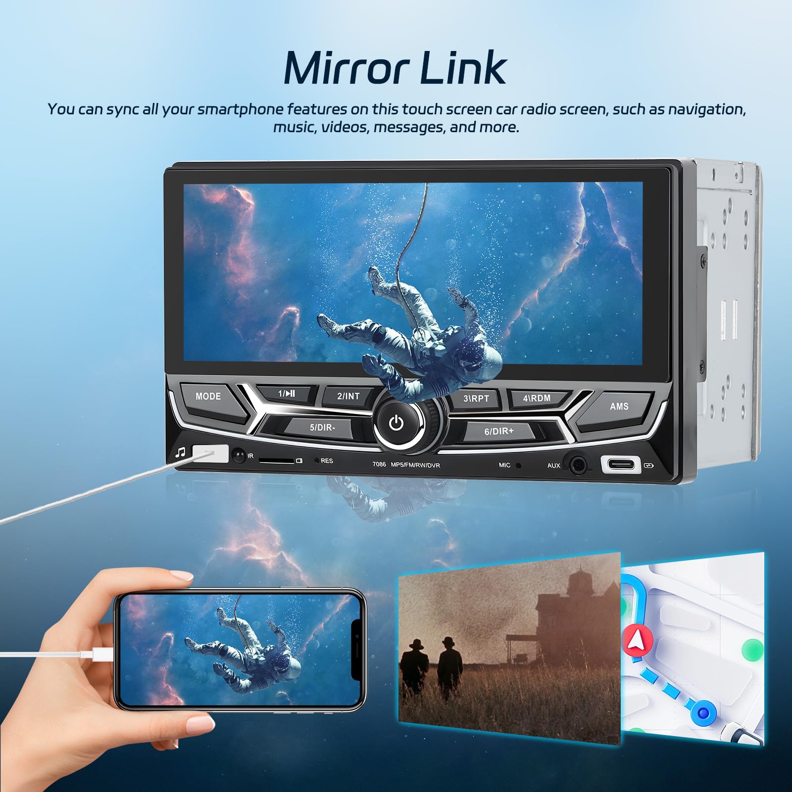 Autoradio 2 Din 6.86'' Con Wireless Carplay E Android Auto – EQ, Mirror Link, FM, Bluetooth, Telecamera Posteriore E SWC