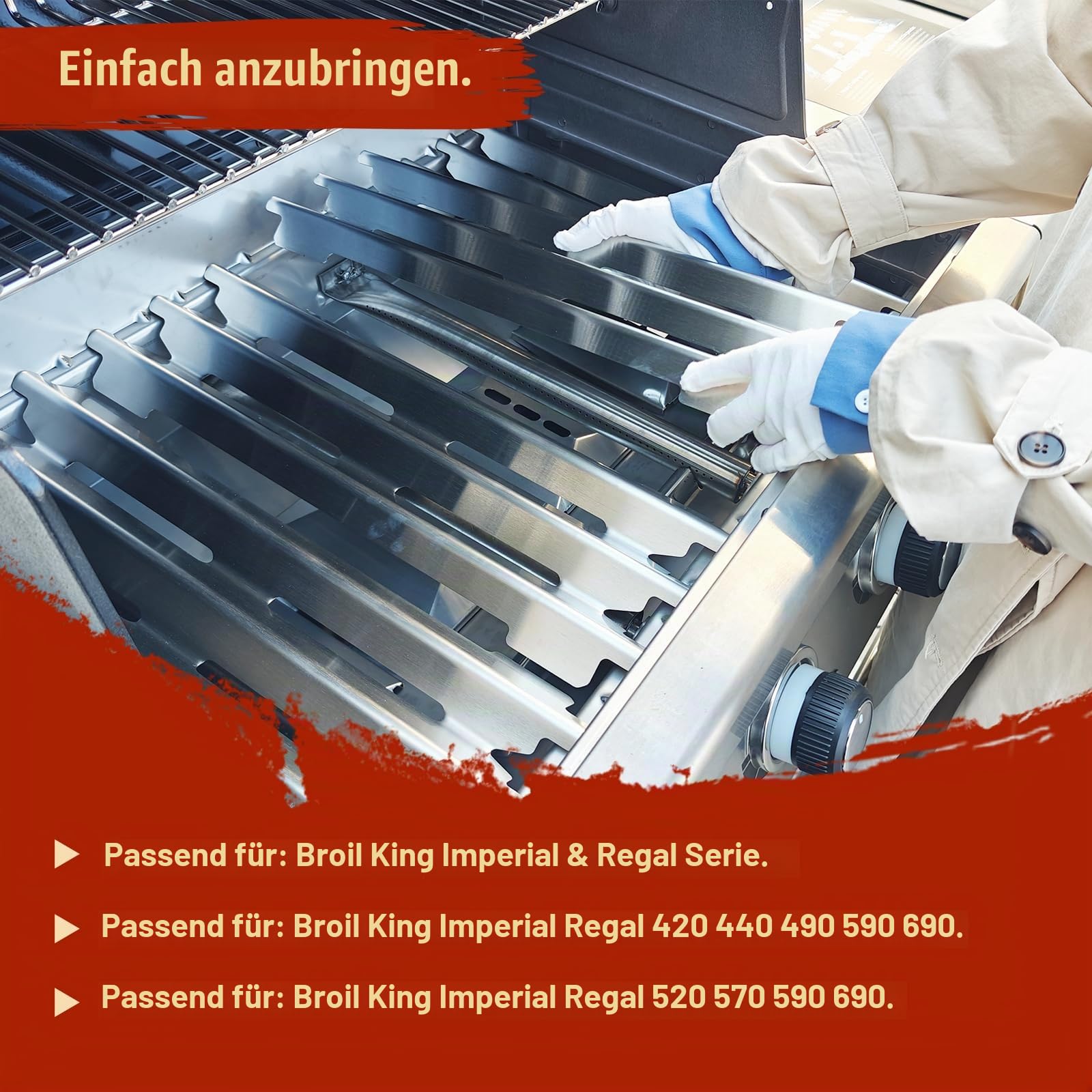 Denmay 44,5 x 15,5cm Edelstahl Brennerabdeckung Ersatzteile für Broilking Imperial & Regal Gasgrill, Heizplatte Flavorizer Bars für Broil King Imperial Regal 420 440 490 590 690 520 570, 6 Stück