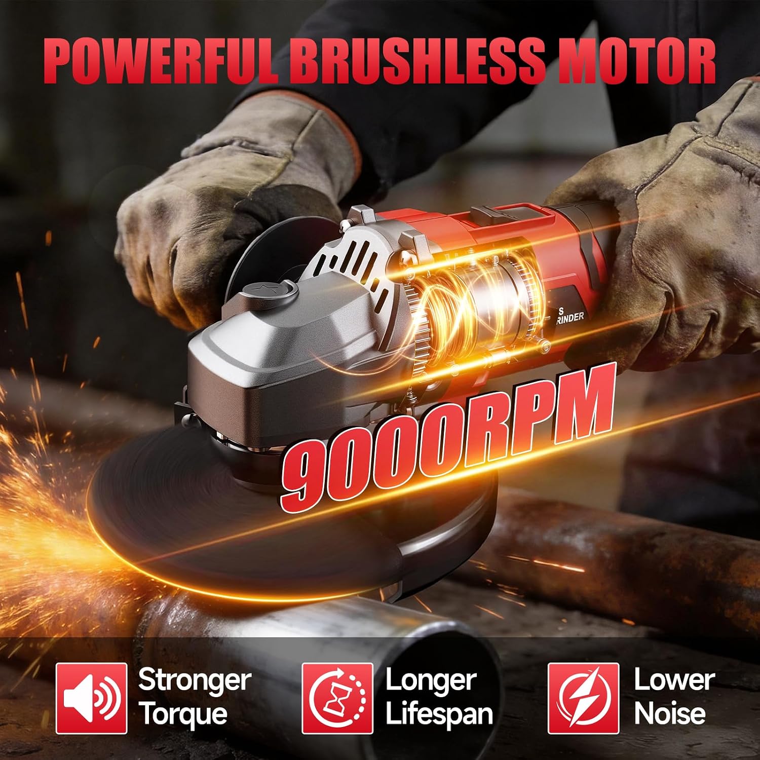 Brushless Angle Grinder Compatible with Milwaukee 18V Battery, 4-1/2 Inch Cordless Grinder 9000RPM, 3 Variable Speed, Battery Powered Angle Grinder Tools For Cutting Grinding Polishing, Tool Only
