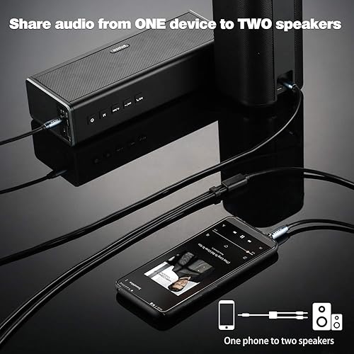 Miniatura 5 de MillSO Divisor de audio, hembra a 2 machos TRS divisor de audio de 0.138 in, cable adaptador de auriculares estéreo azul zafiro y chapado en oro