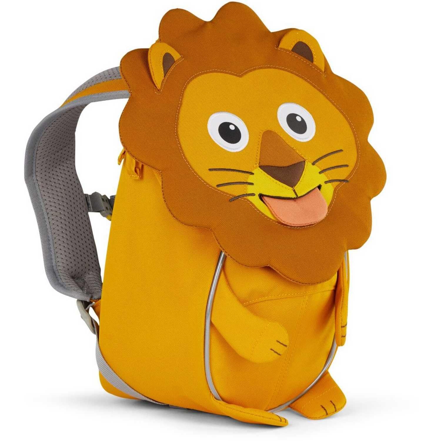 Affenzahn Kleiner Freund Kindergarten-Rucksack für 1-3 Jährige Ergonomisch Reflektierend Ziehzunge mit Namensschild Löwe - Gelb