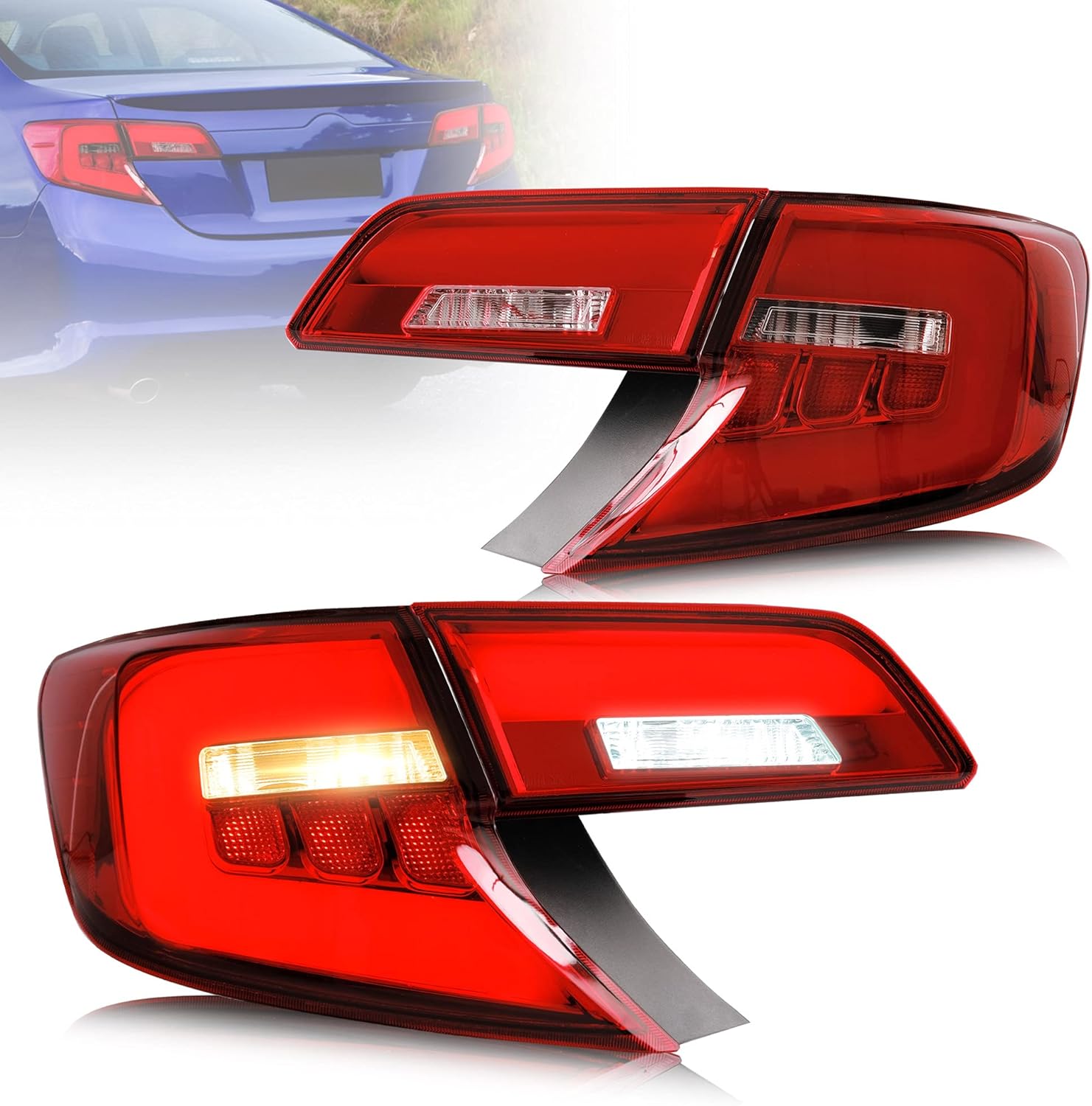 VLAND LED Smoked Taillights Compatible For [ Toyota Camry 2012 2013 2014] With LED Running & Brake Lights, Turn Signal & Reverse Lights (No included the bulbs, Use your Factory halogen)