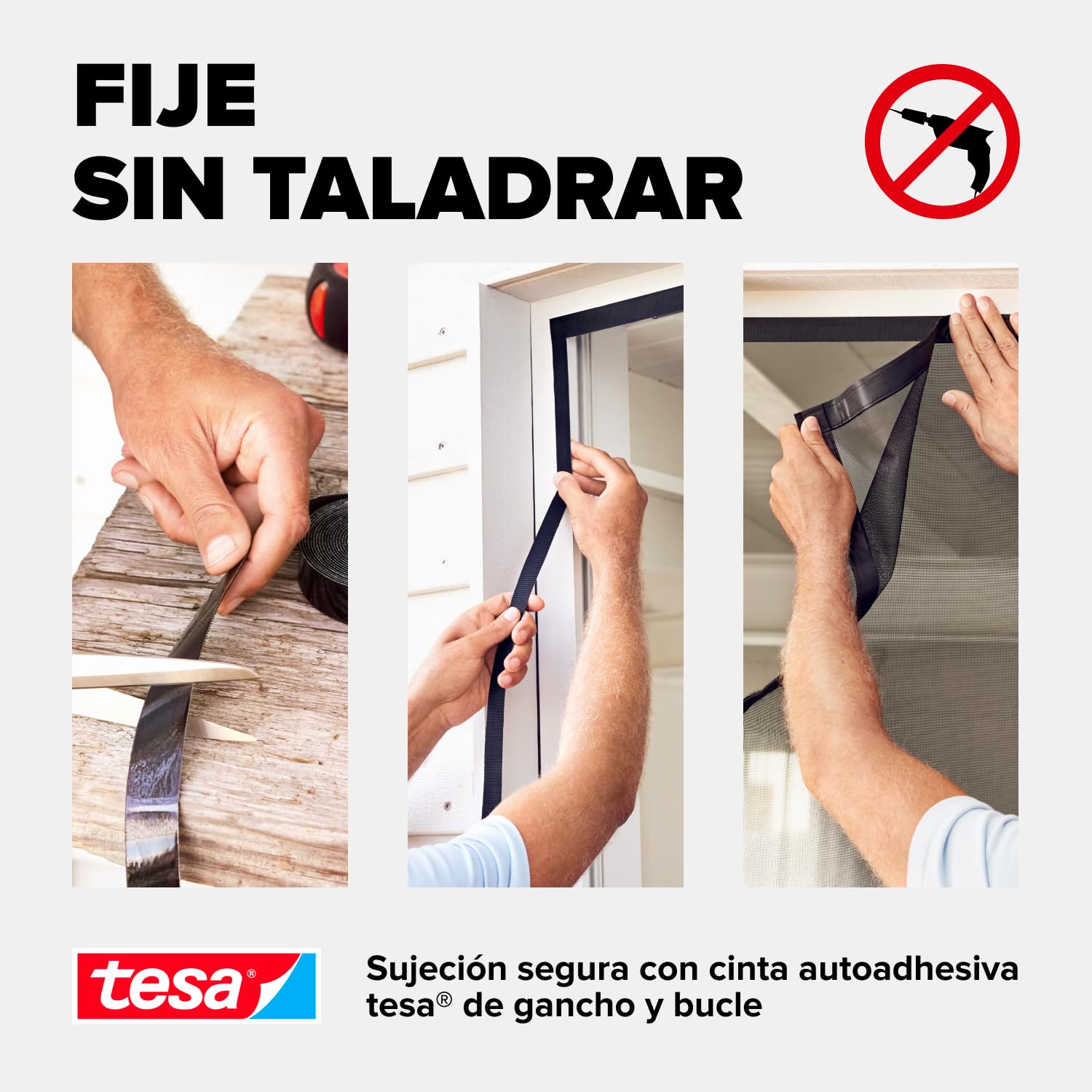 tesa Insect Stop - Cortina Mosquitera Magnética con Cierre Automático - Malla Protectora Contra Insectos para Puertas de Balcón y de Patio - Fácil Instalación sin Taladrar - 2,4 m x 1,2 m