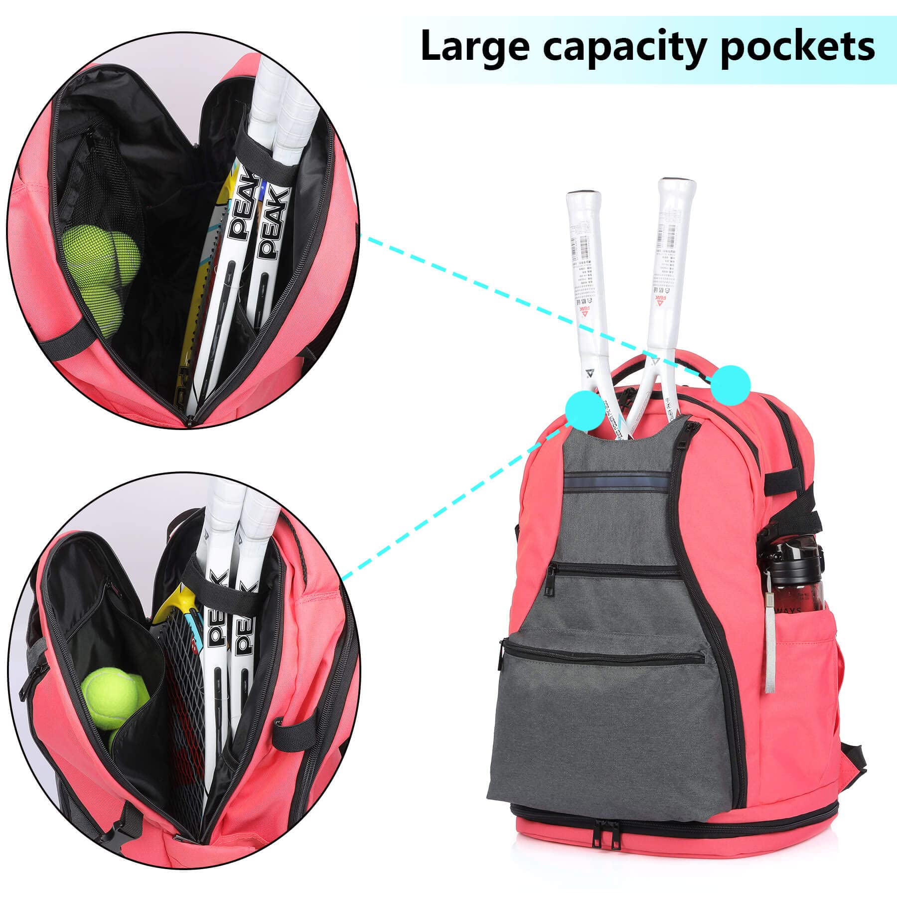 Sac à Dos Tennis Lunaanda - Compartiment Chaussures Et Protection Raquette | 2-4 Raquettes