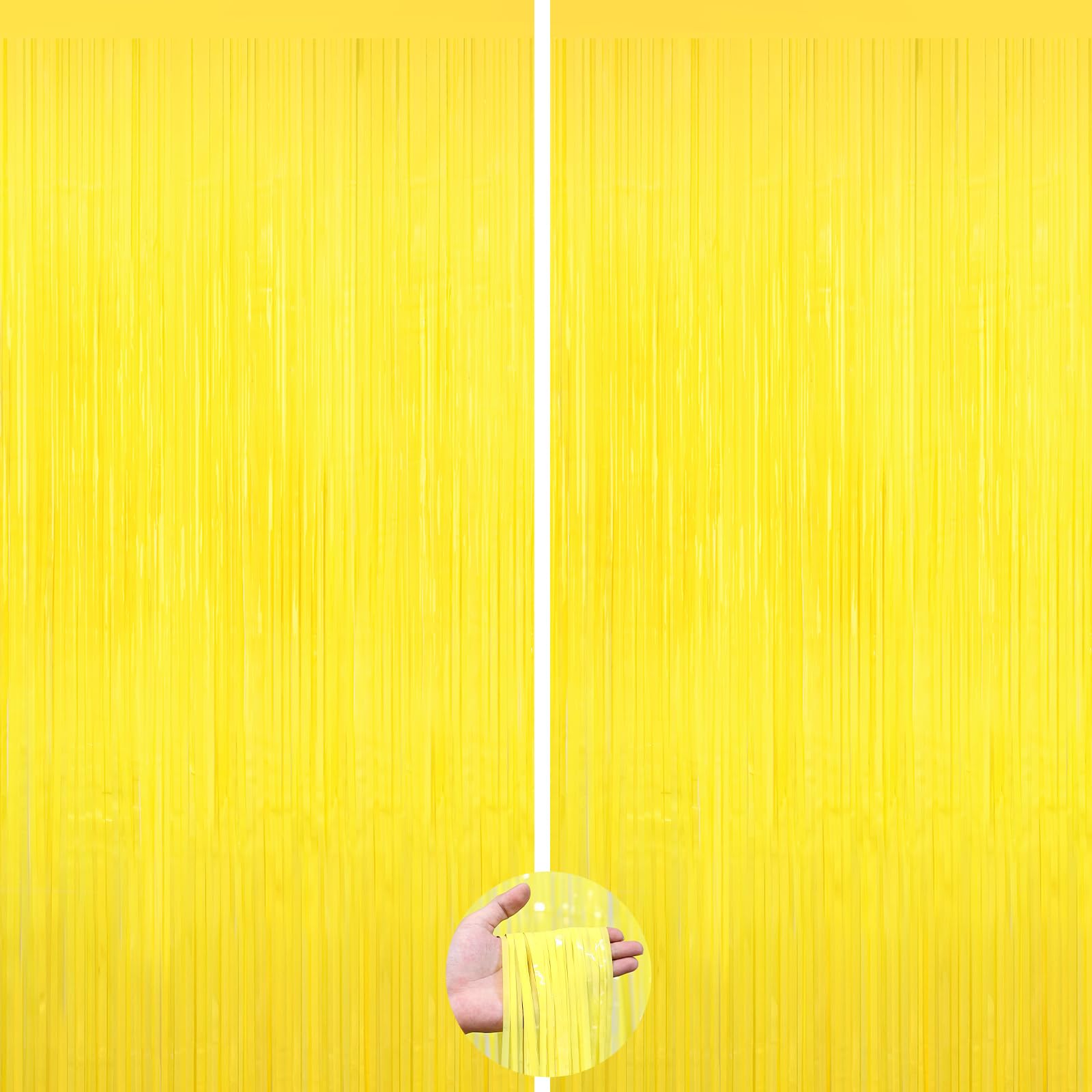 Macaron Yellow Foil Fringe Curtain, 2Pack Tinsel Streamer Party Decoration