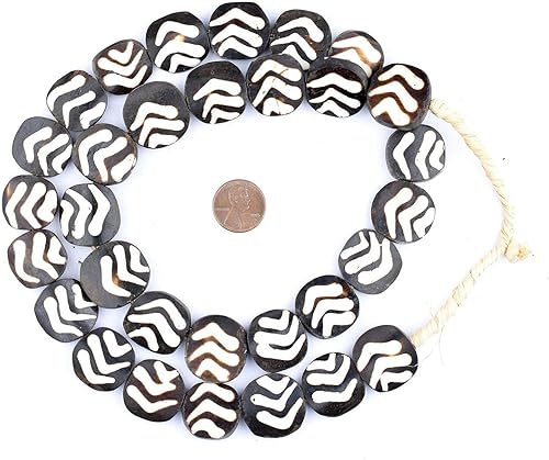Miniatura 2 de TheBeadChest - Cuentas de hueso de batik con flecha lateral de 0.866 pulgadas, 0.866 pulgadas, Kenia africana en blanco y negro, plano, agujero