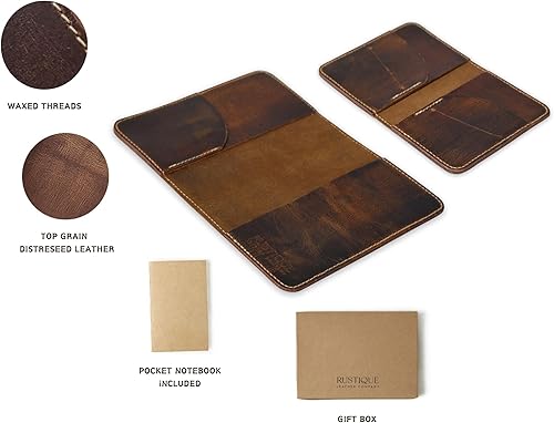 Miniatura 3 de Rustique Funda de cuero para diario de notas de campo con tarjetero y cuaderno de bolsillo, para Moleskine Cahier, funda de cuero vintage hecha a