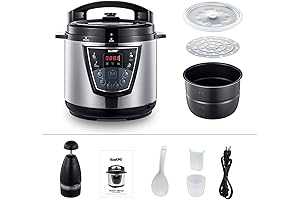 Olla de Cocción Lenta Eléctrica 6QT, 9 en 1 Multifuncional de Acero Inoxidable