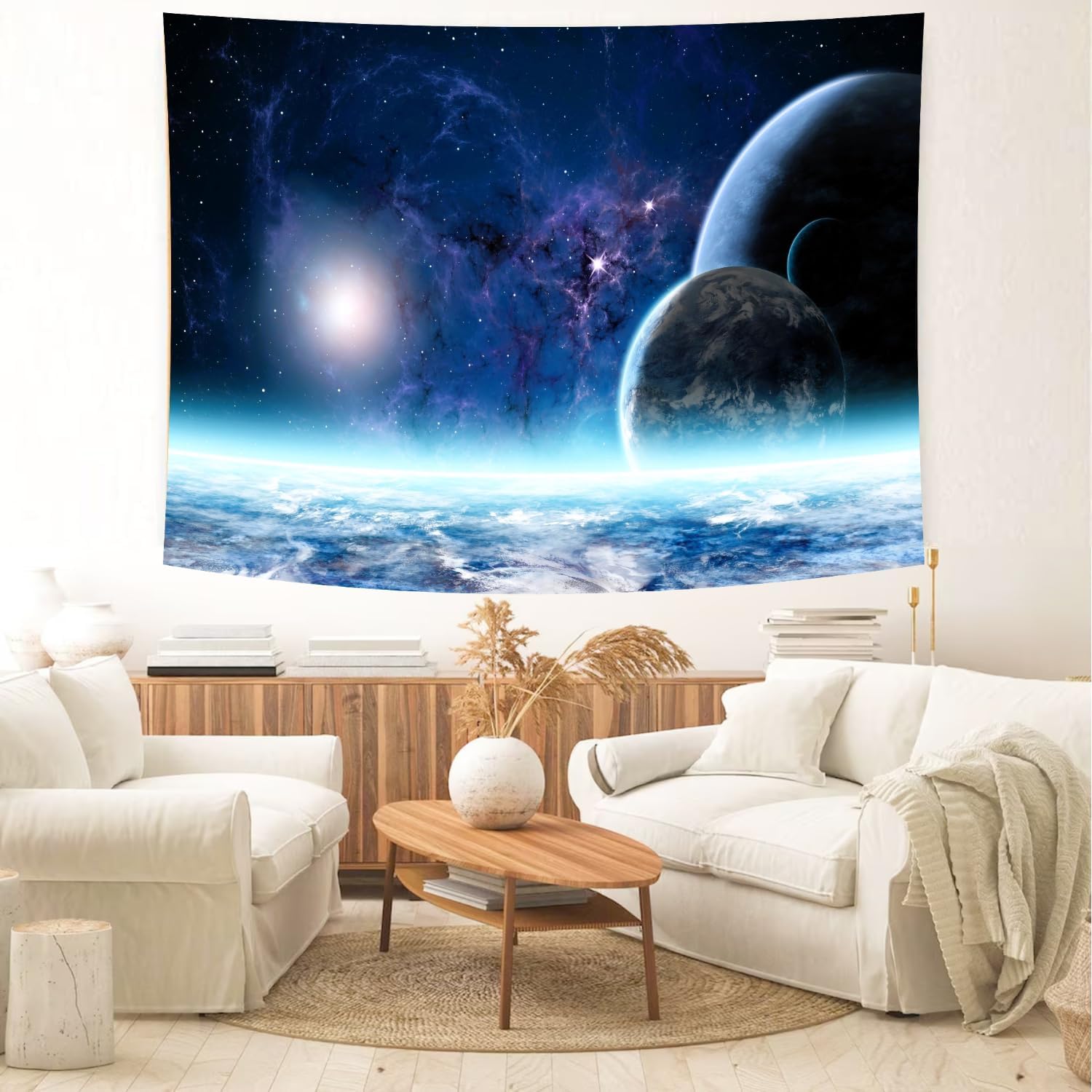 Delur Planet Galaxy Tapestry Universe Starry Sky Cosmic Outer Space Tapestry Wall Hanging Milky Way Psychedelic Nebula Headboard for Bedroom Living Room Home Decor (70.8" x 92.5")