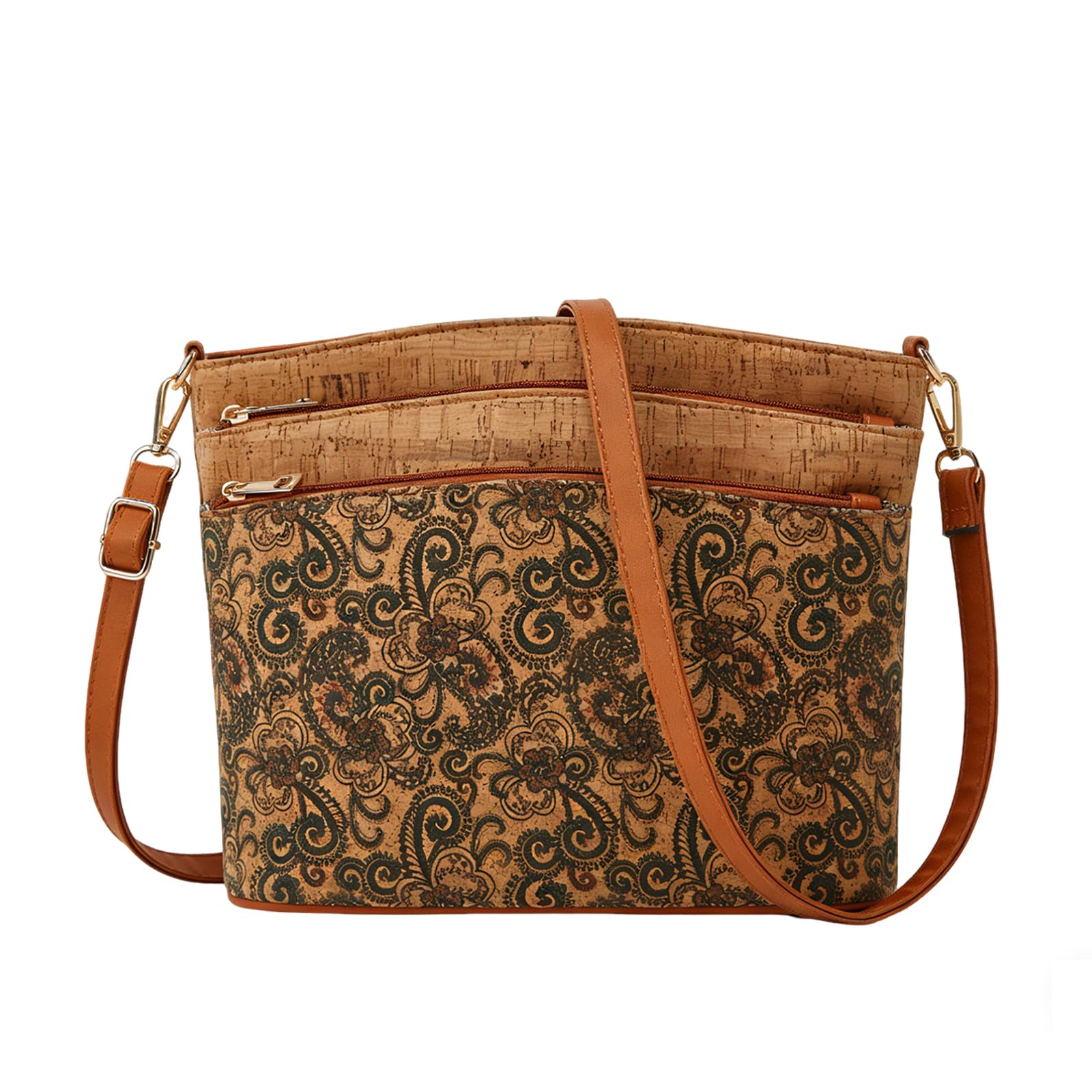CORIOS Estilo Boho Bolsos de Hombro Bandolera para Mujer Bolso Cruzados de Corcho Natural Bolso de Mano con Estampado Étnico Retro Trabajo Compras Citas Viajes Tote